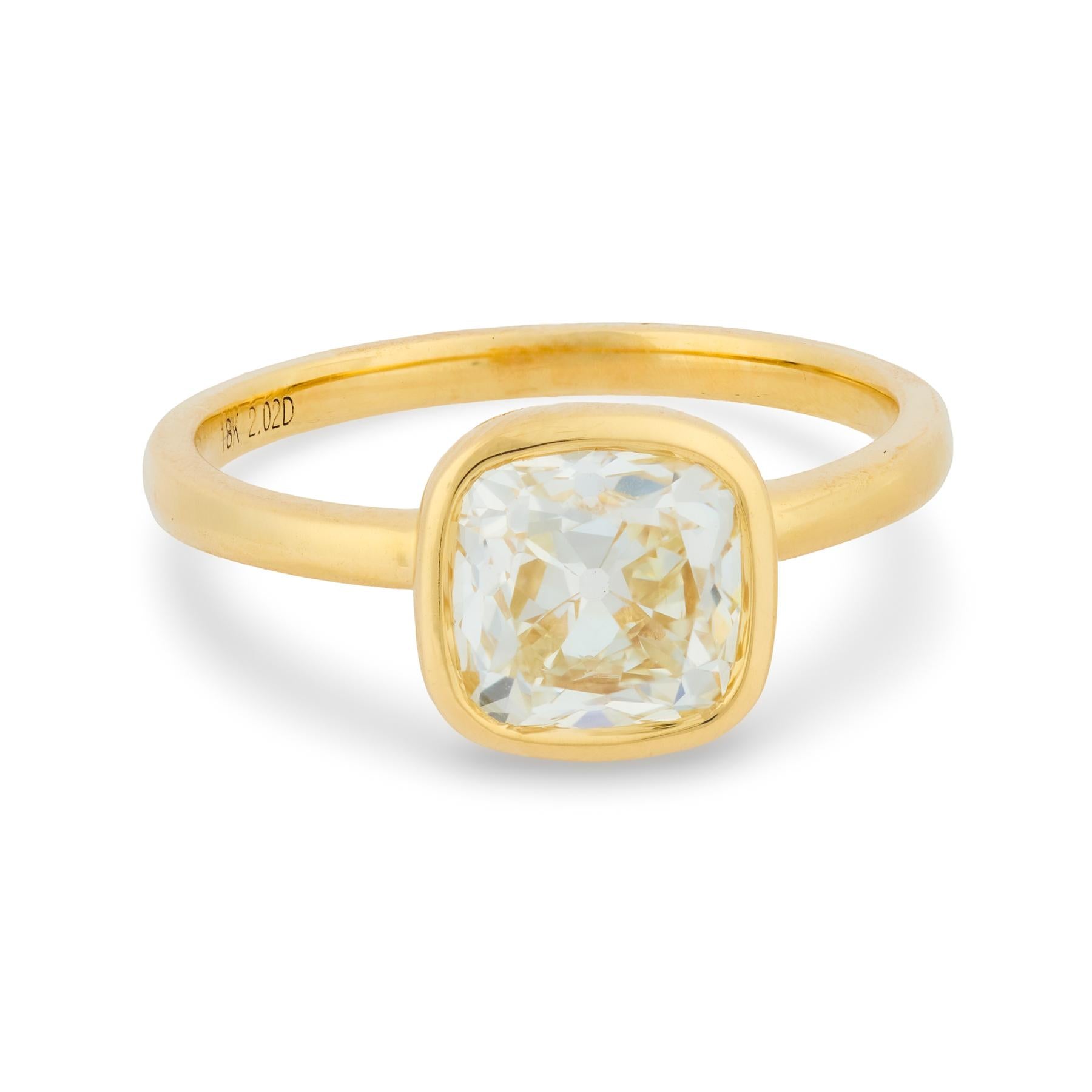 GIA 2.02 carat old mine cut diamond 18k yellow gold engagement ring