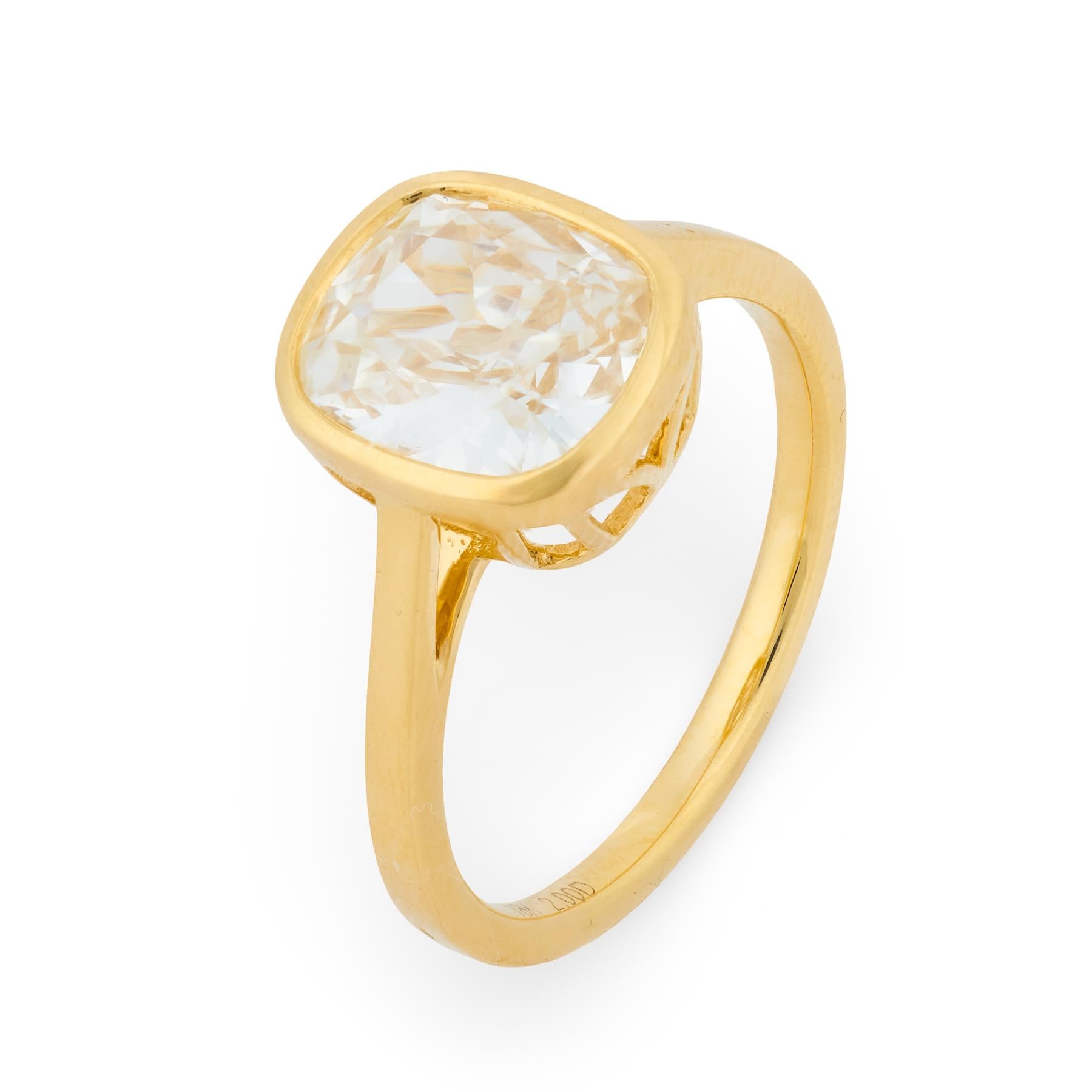 GIA 2.00 carat old mine cut diamond 18k yellow gold engagement ring