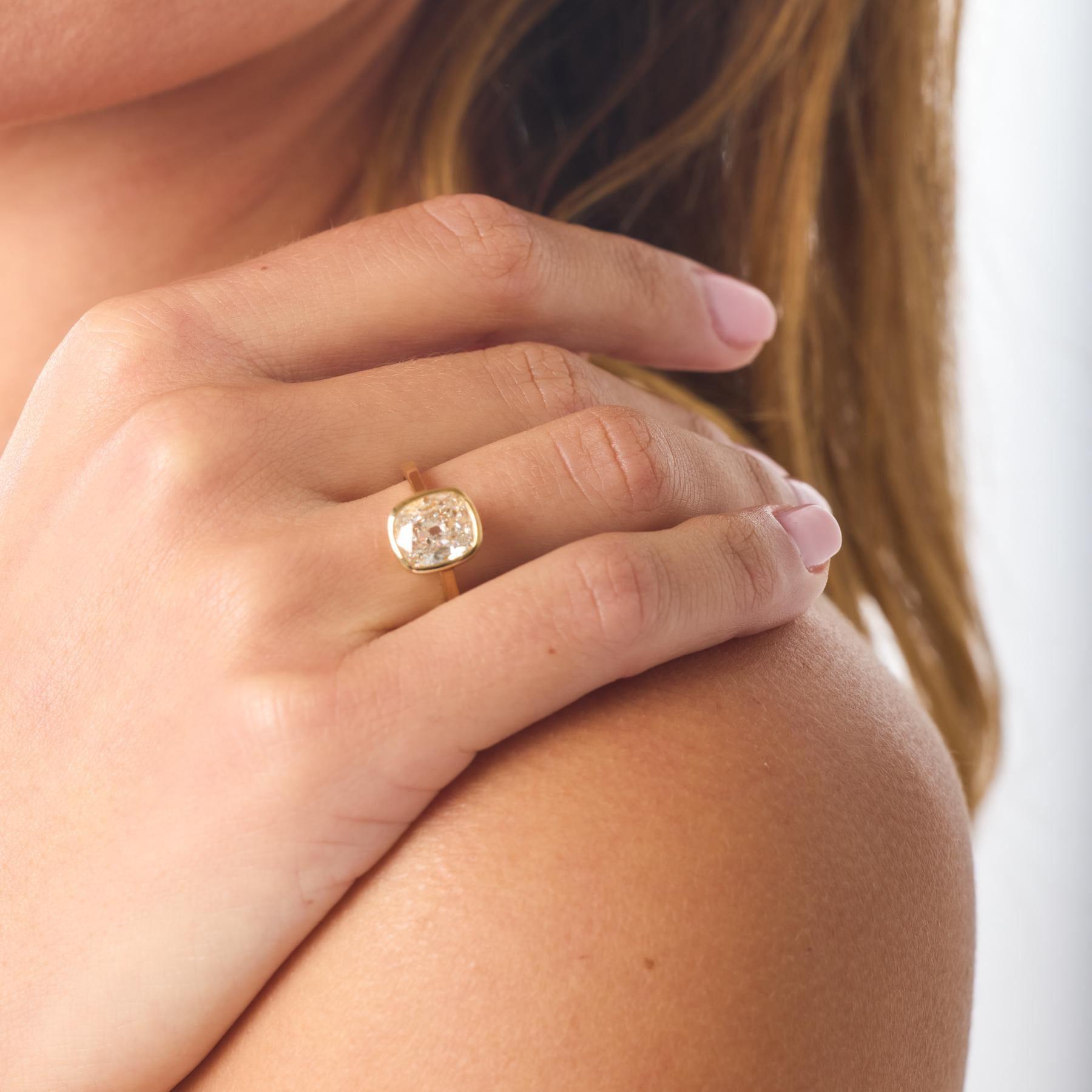 GIA 2.00 carat old mine cut diamond 18k yellow gold engagement ring