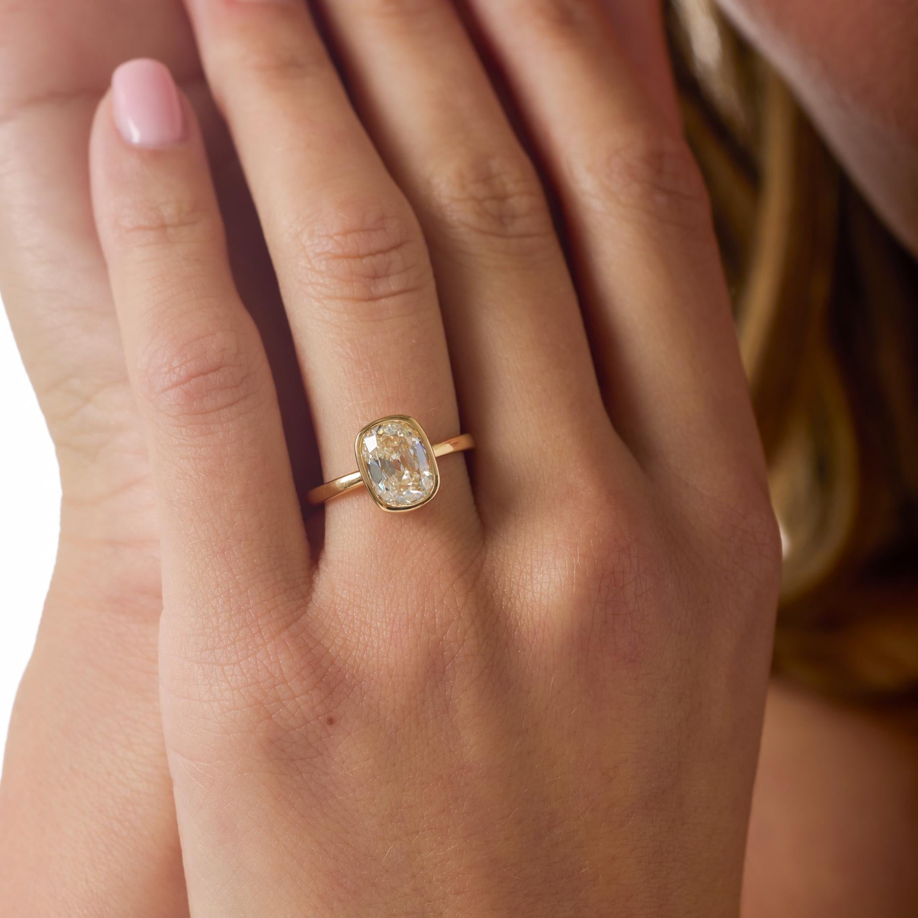 GIA 2.01 carat old mine cut diamond 18k yellow gold engagement ring