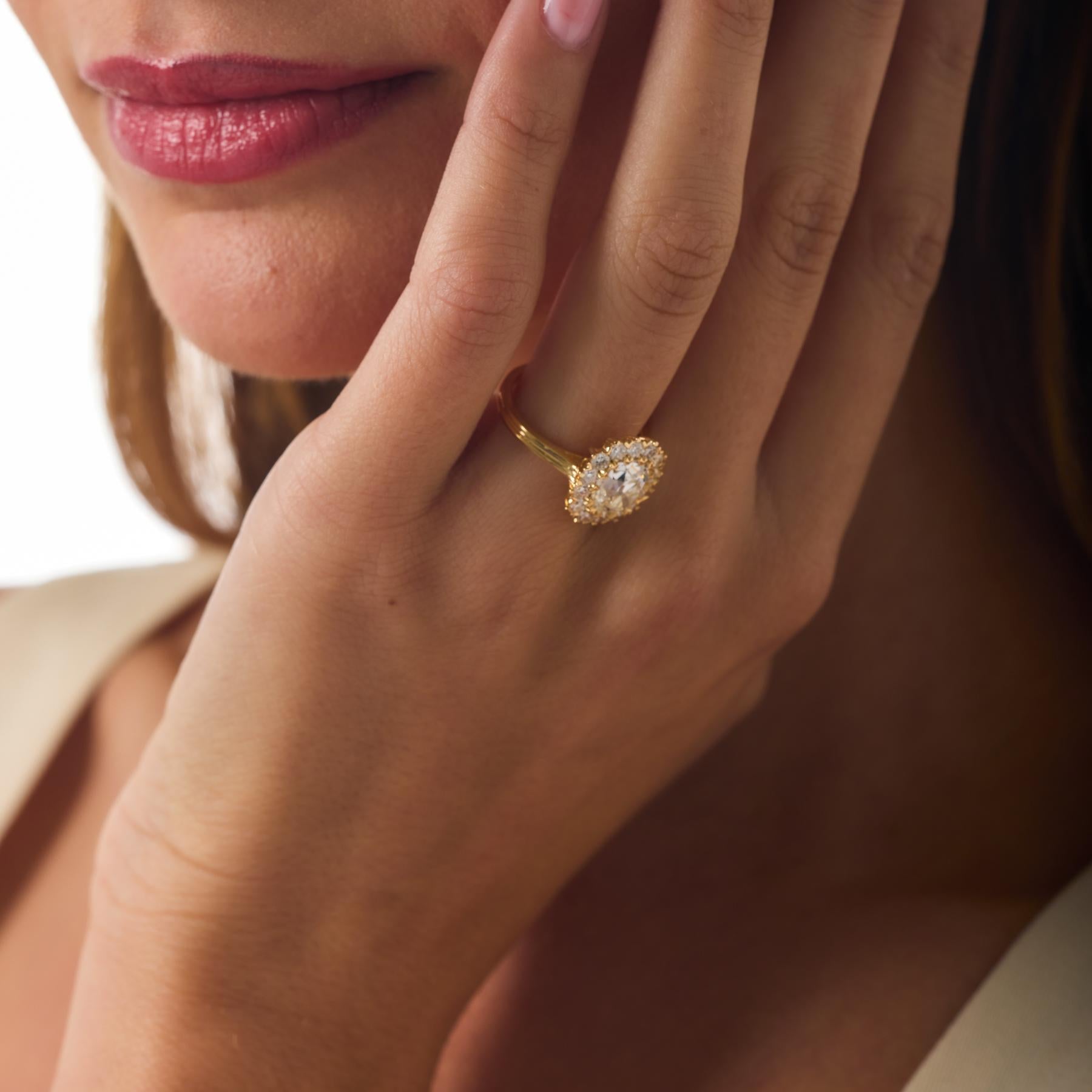 GIA 2.06 carat old mine cut diamond 18k yellow gold engagement ring