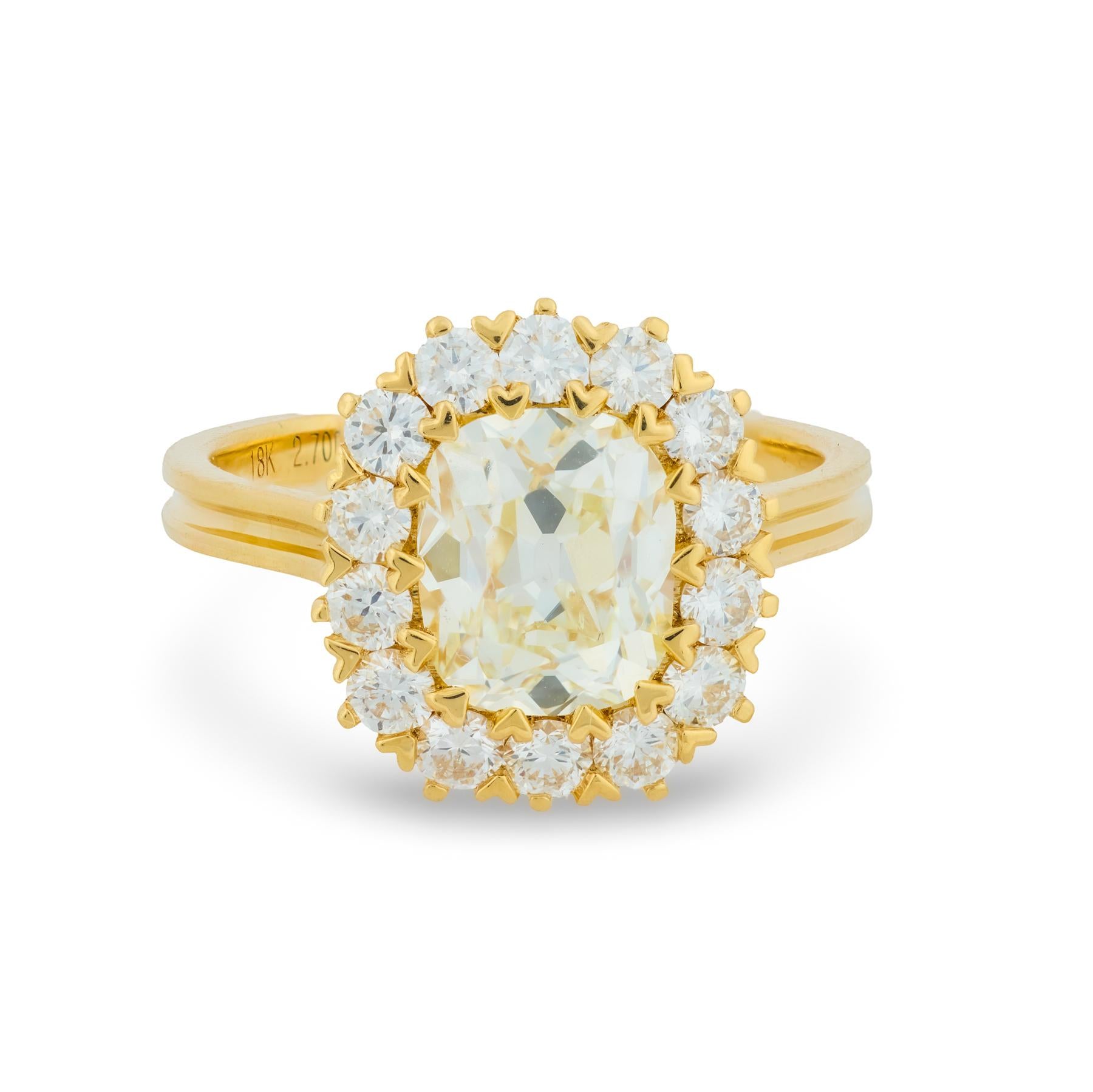 GIA 2.01 carat old mine cut diamond 18k yellow gold engagement ring