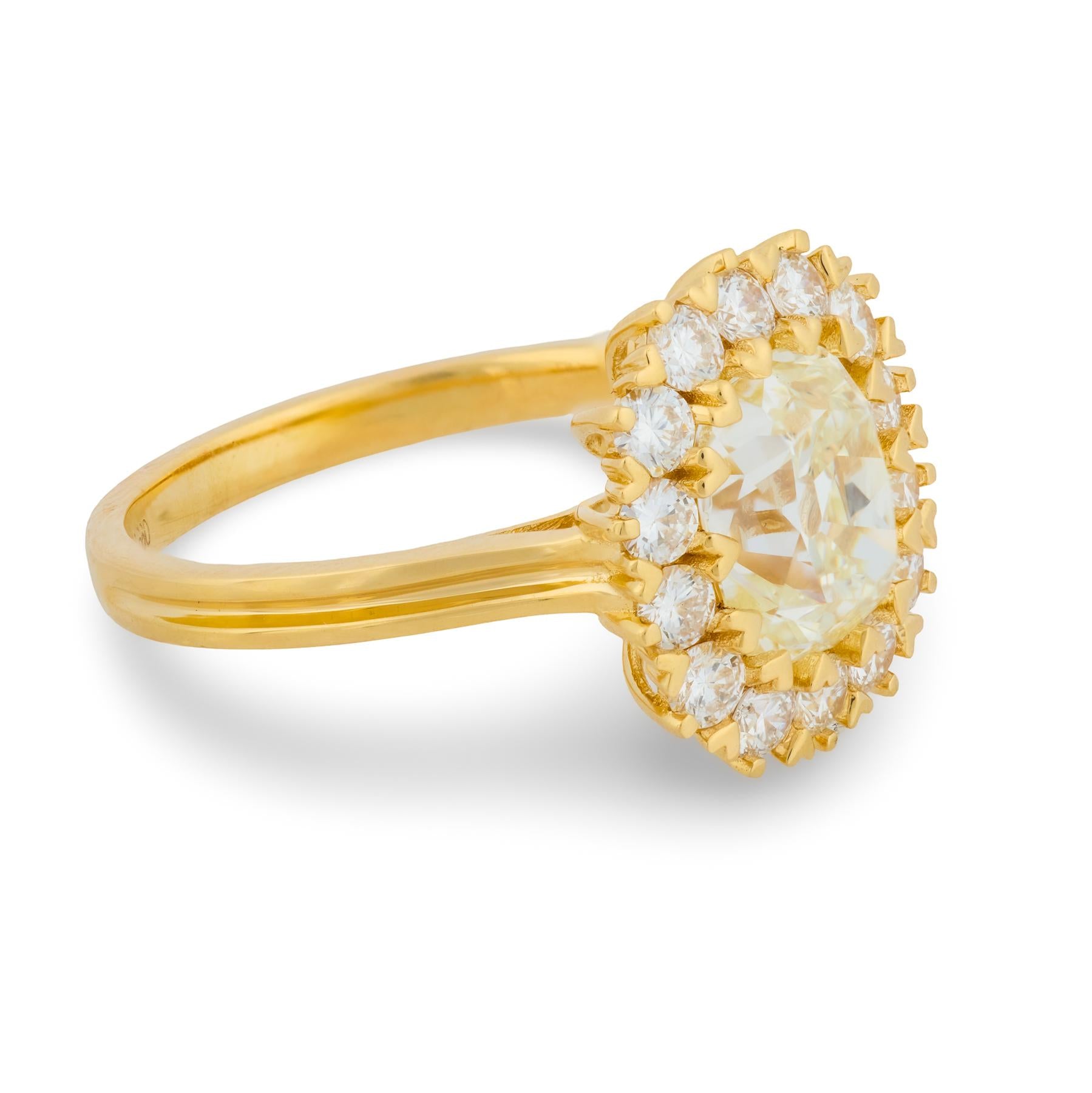 GIA 2.01 carat old mine cut diamond 18k yellow gold engagement ring