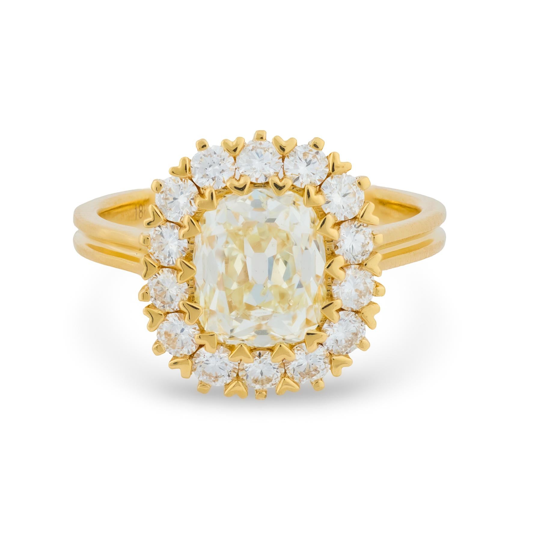 GIA 2.01 carat old mine cut diamond 18k yellow gold engagement ring