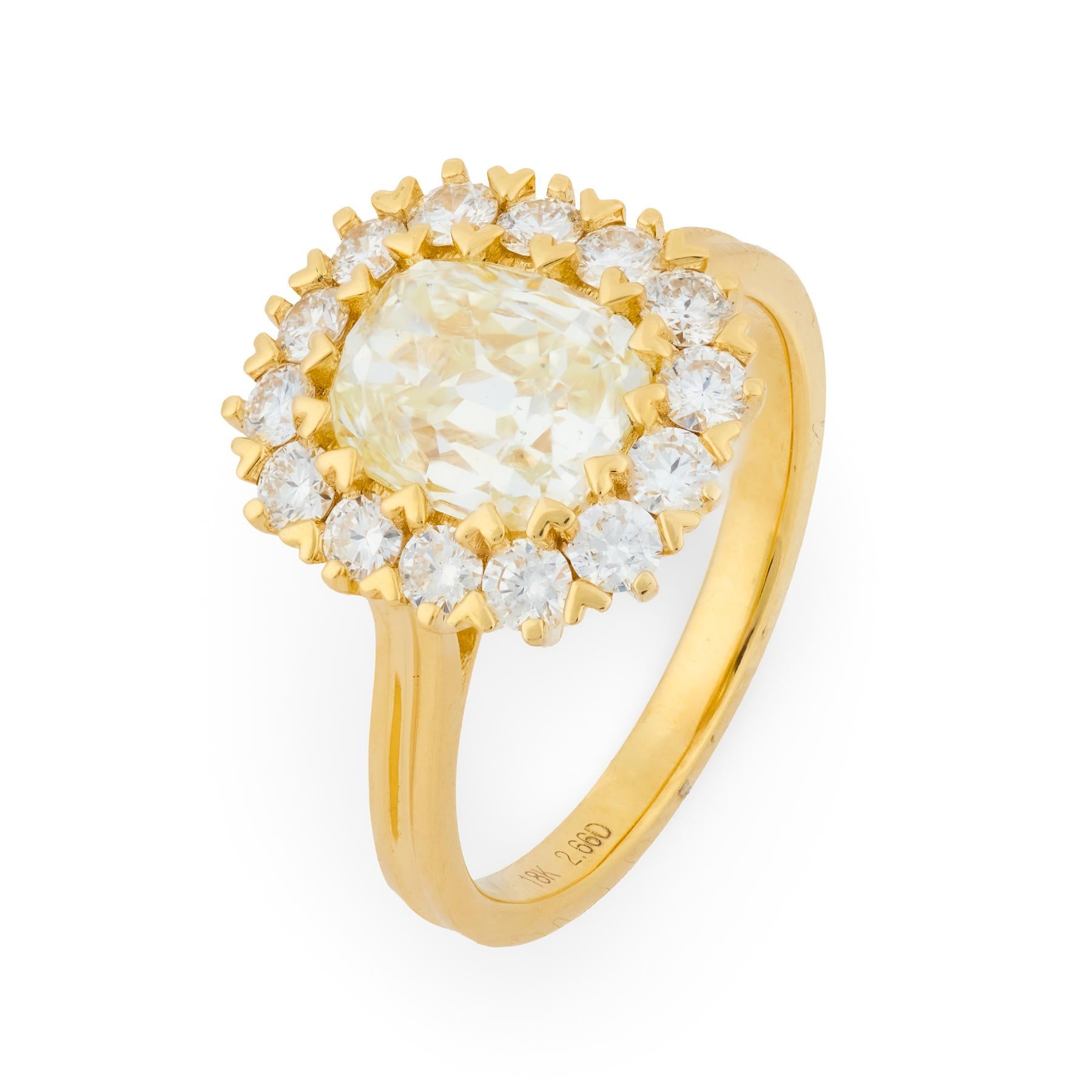 GIA 2.01 carat old mine cut diamond 18k yellow gold engagement ring