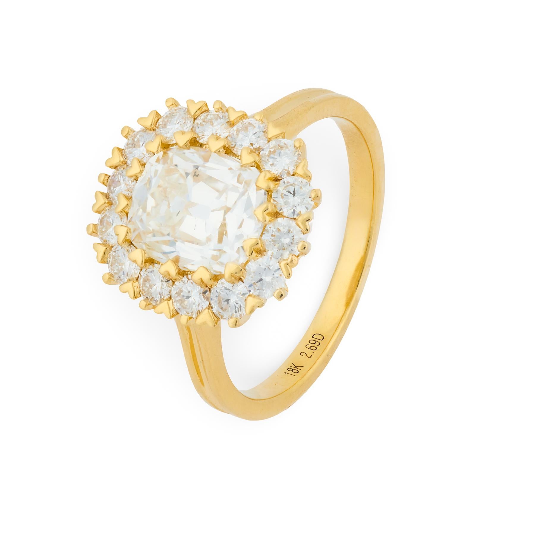 GIA 2.00 carat old mine cut diamond 18k yellow gold engagement ring