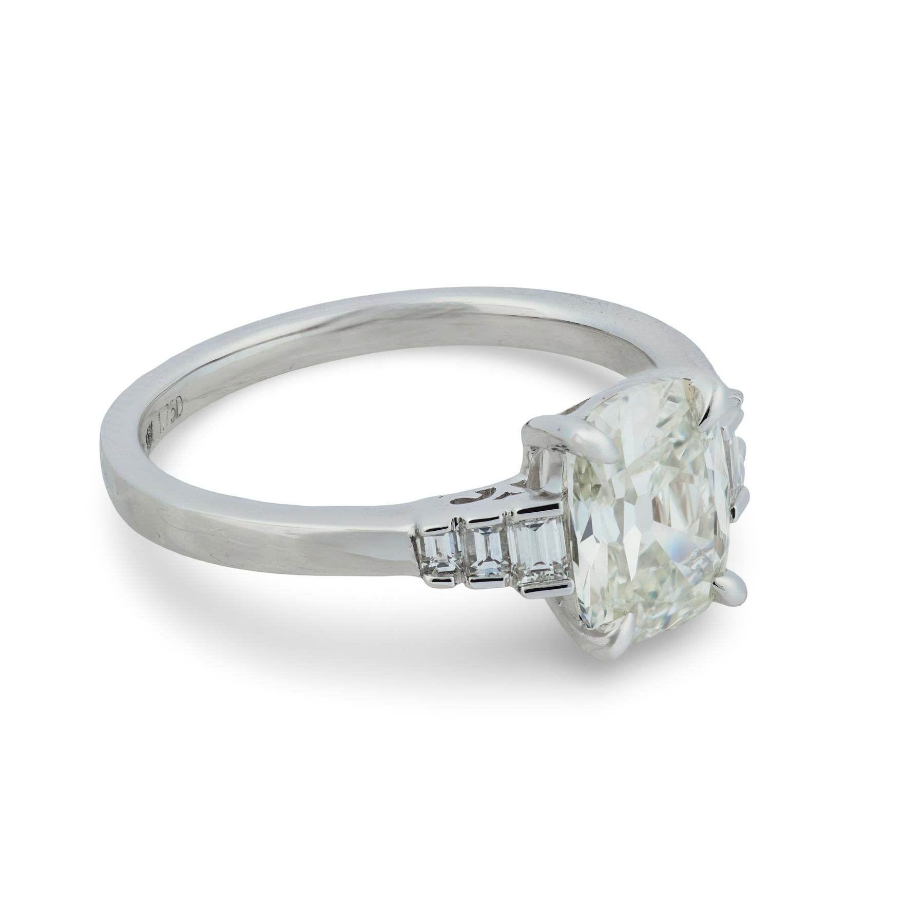 GIA 1.52 carat old mine cut diamond 18k white gold engagement ring