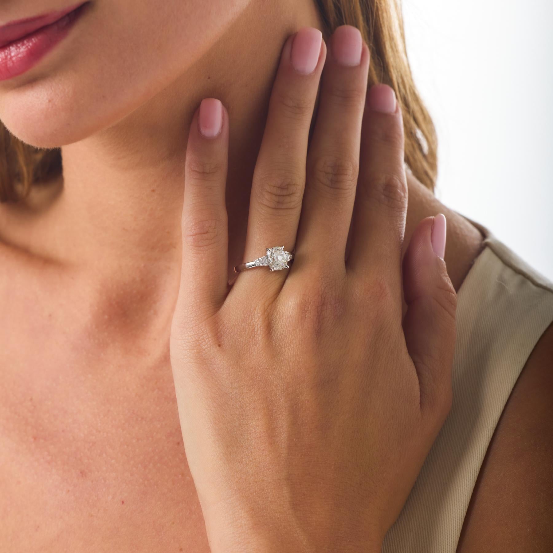 GIA 1.51 carat old mine cut diamond 18k white gold engagement ring