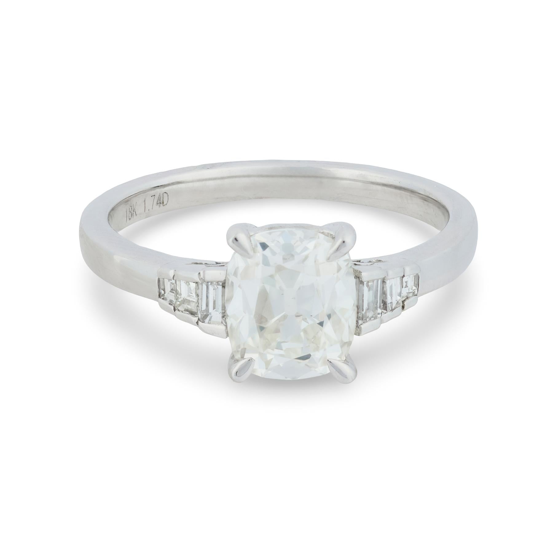 GIA 1.51 carat old mine cut diamond 18k white gold engagement ring