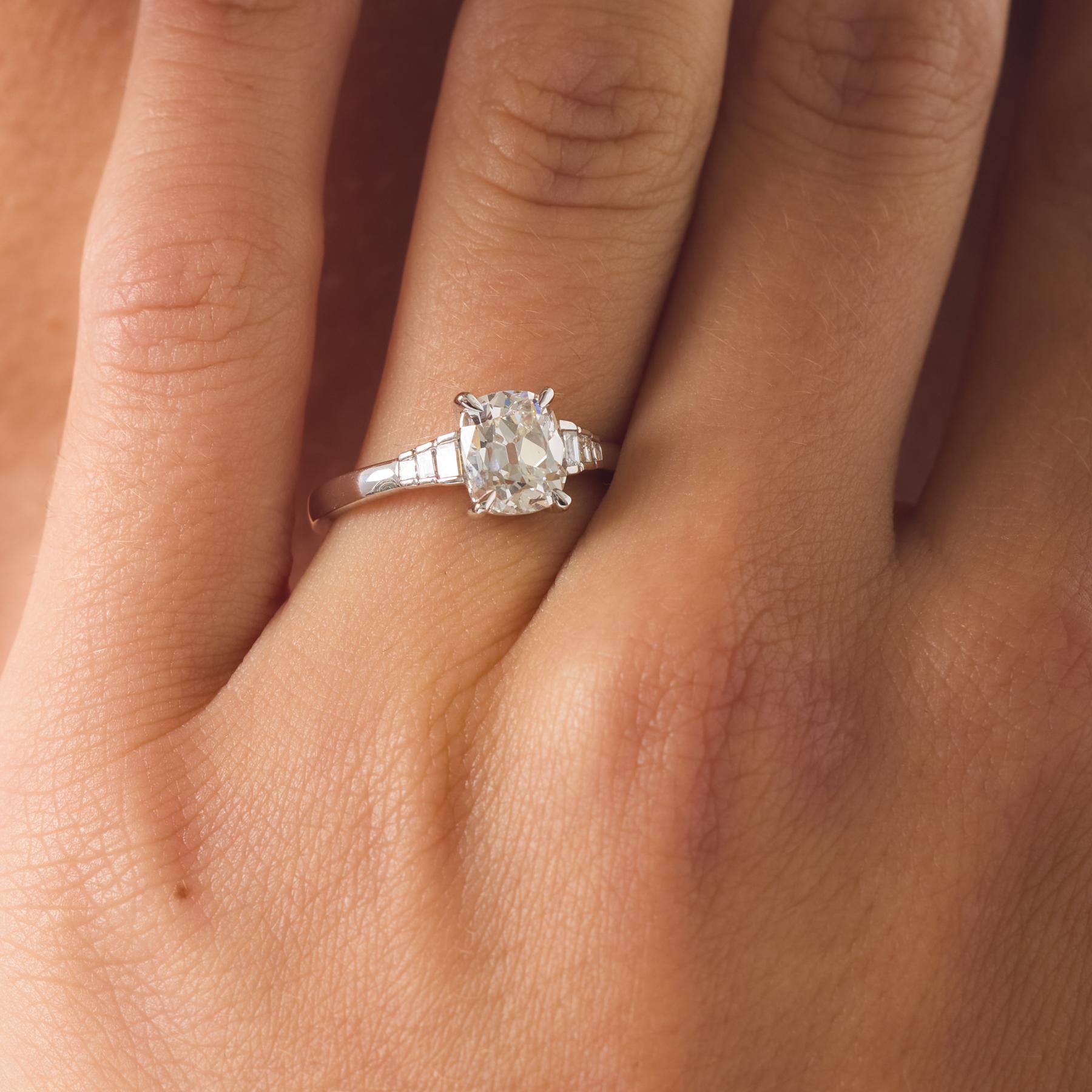 GIA 1.51 carat old mine cut diamond 18k white gold engagement ring