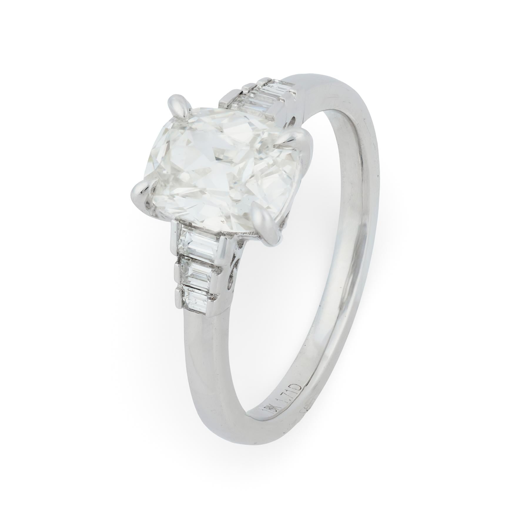 GIA 1.52 carat old mine cut diamond 18k white gold engagement ring