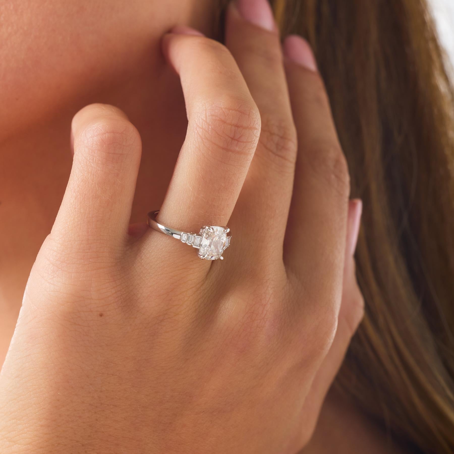 GIA 1.52 carat old mine cut diamond 18k white gold engagement ring