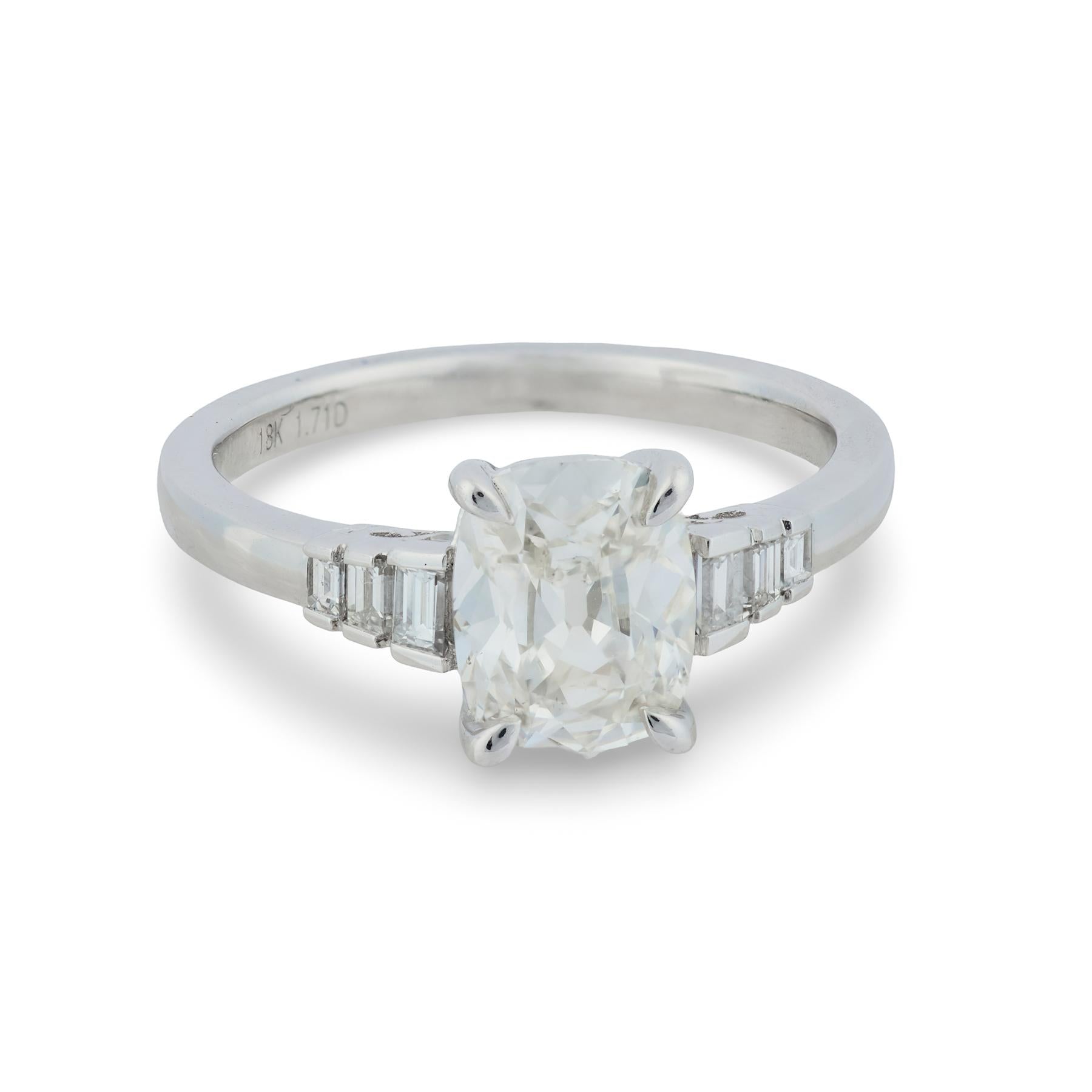GIA 1.52 carat old mine cut diamond 18k white gold engagement ring