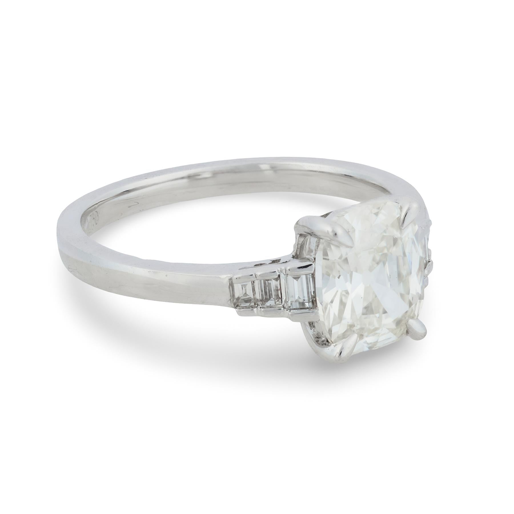 GIA 1.51 carat old mine cut diamond 18k white gold engagement ring