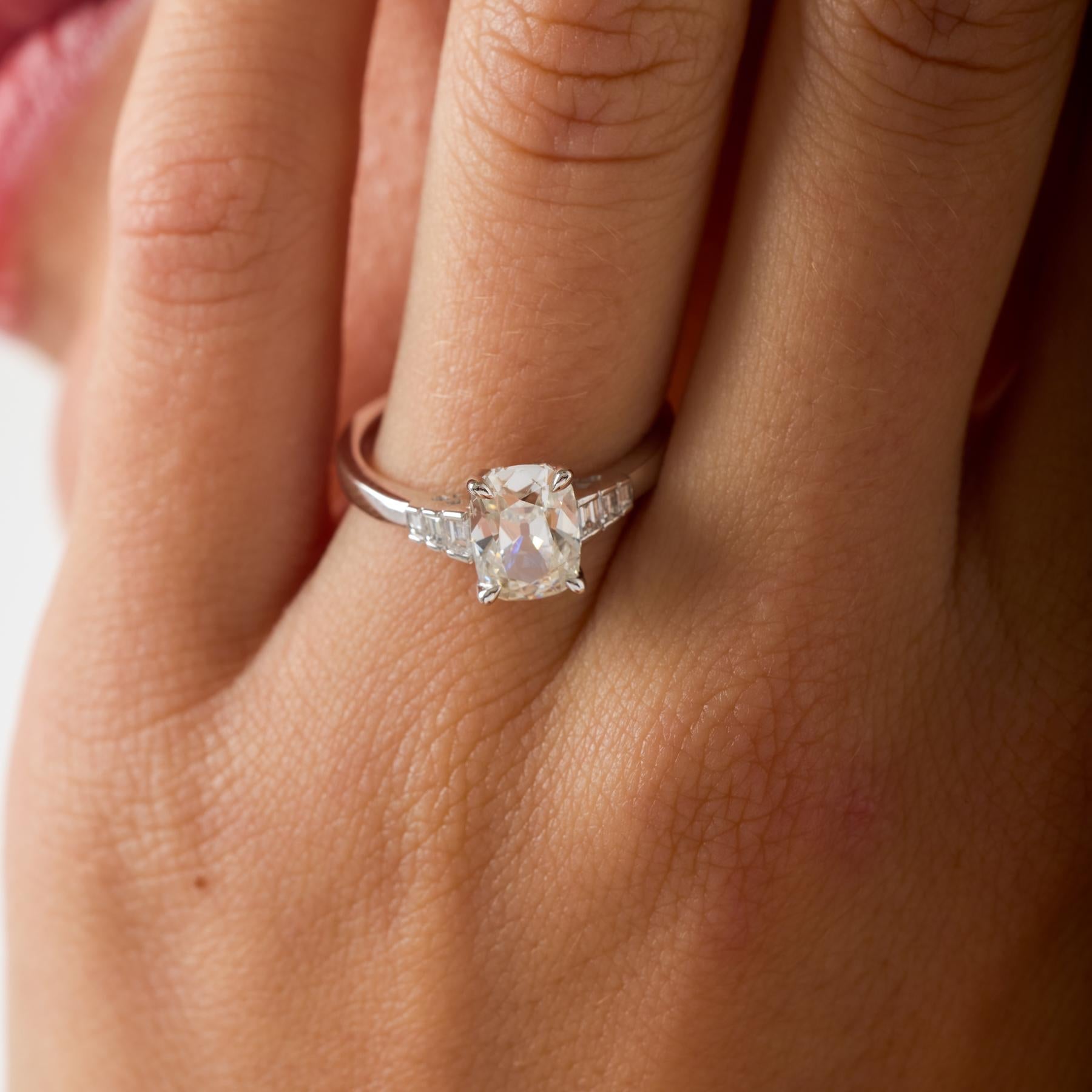 GIA 1.50 carat old mine cut diamond 18k white gold engagement ring