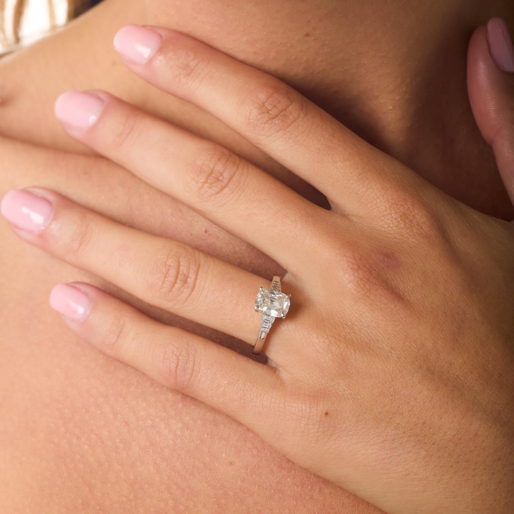 GIA 1.50 carat old mine cut diamond 18k white gold engagement ring