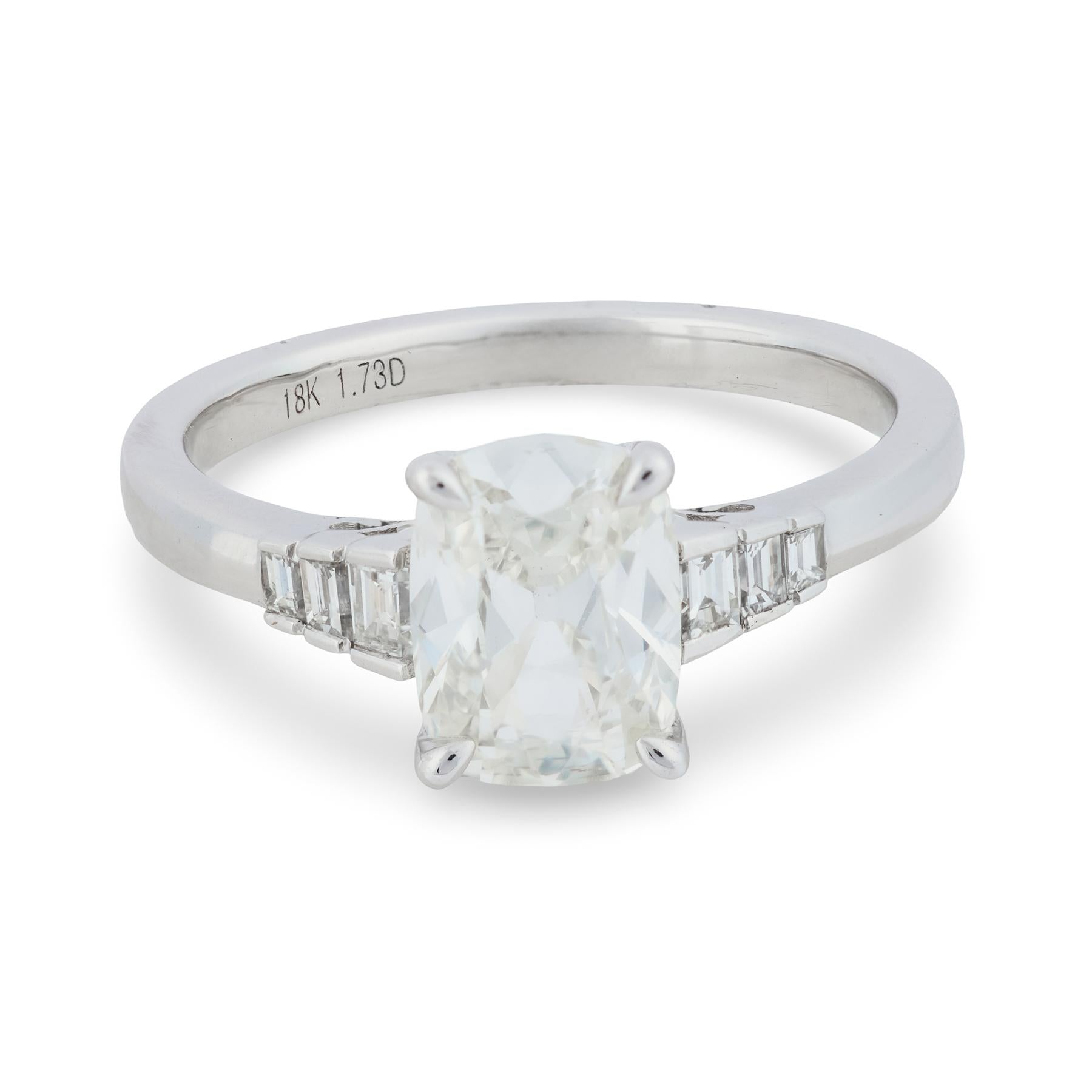 GIA 1.50 carat old mine cut diamond 18k white gold engagement ring