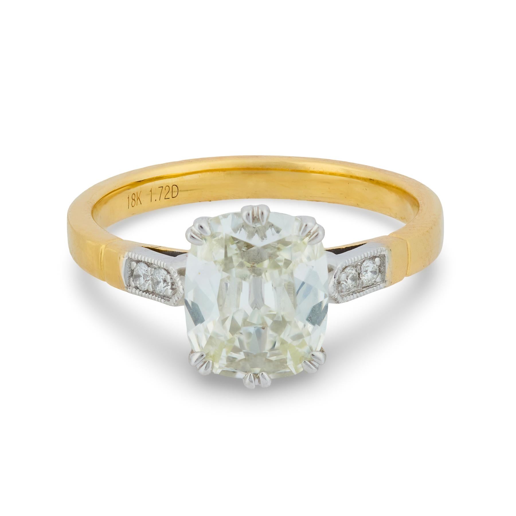 GIA 1.67 carat old mine cut diamond 18k gold engagement ring