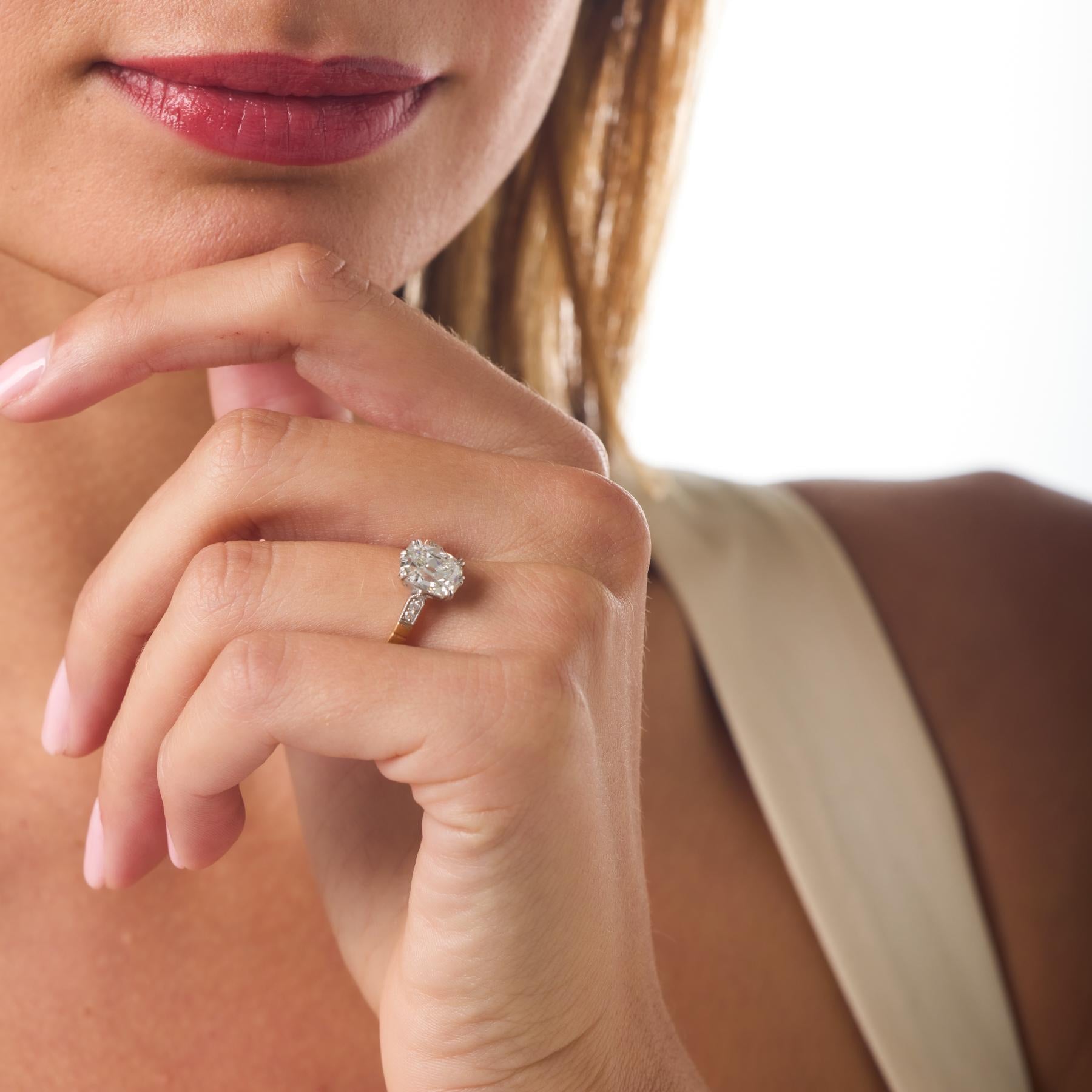 GIA 2.01 carat old mine cut diamond 18k gold engagement ring