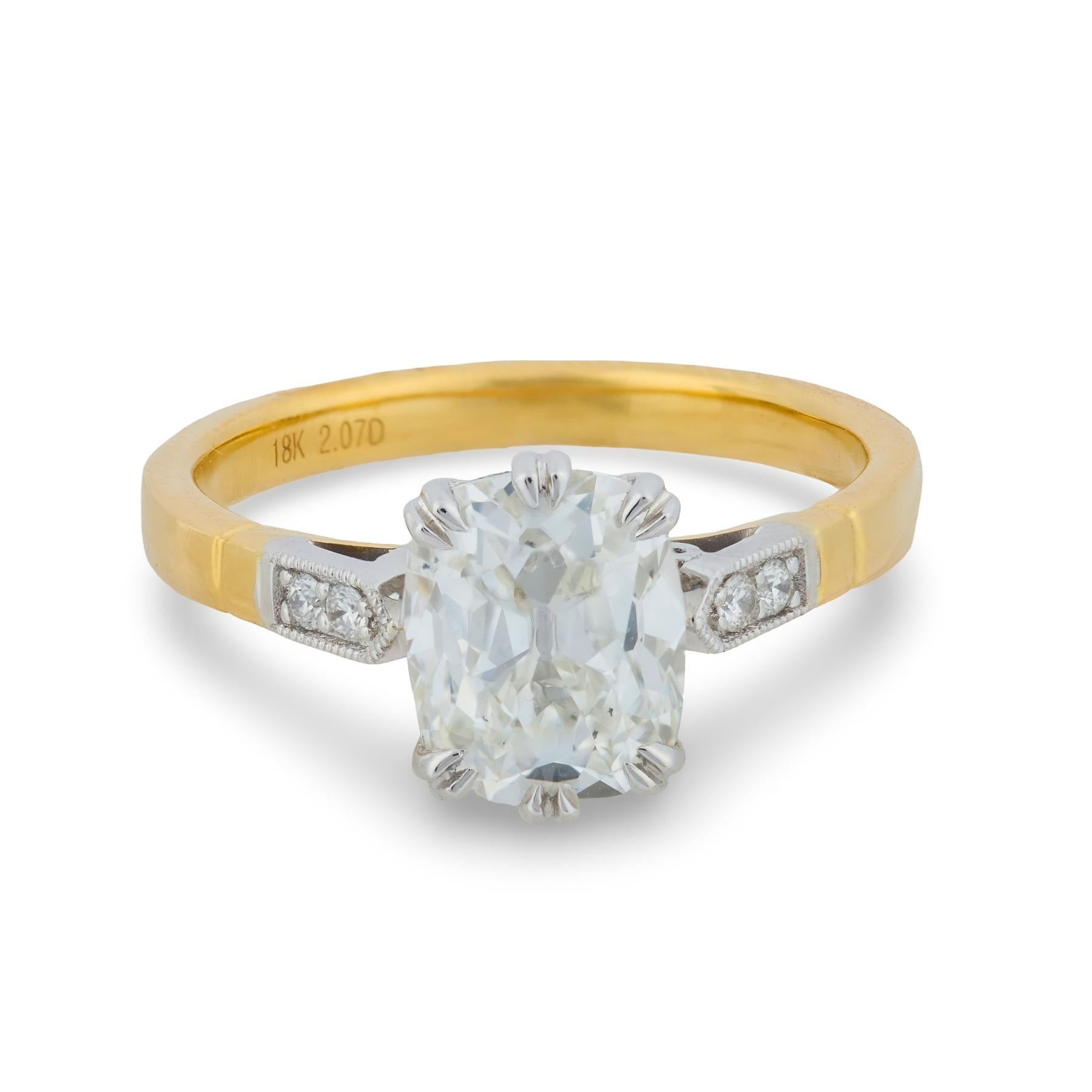 GIA 2.01 carat old mine cut diamond 18k gold engagement ring