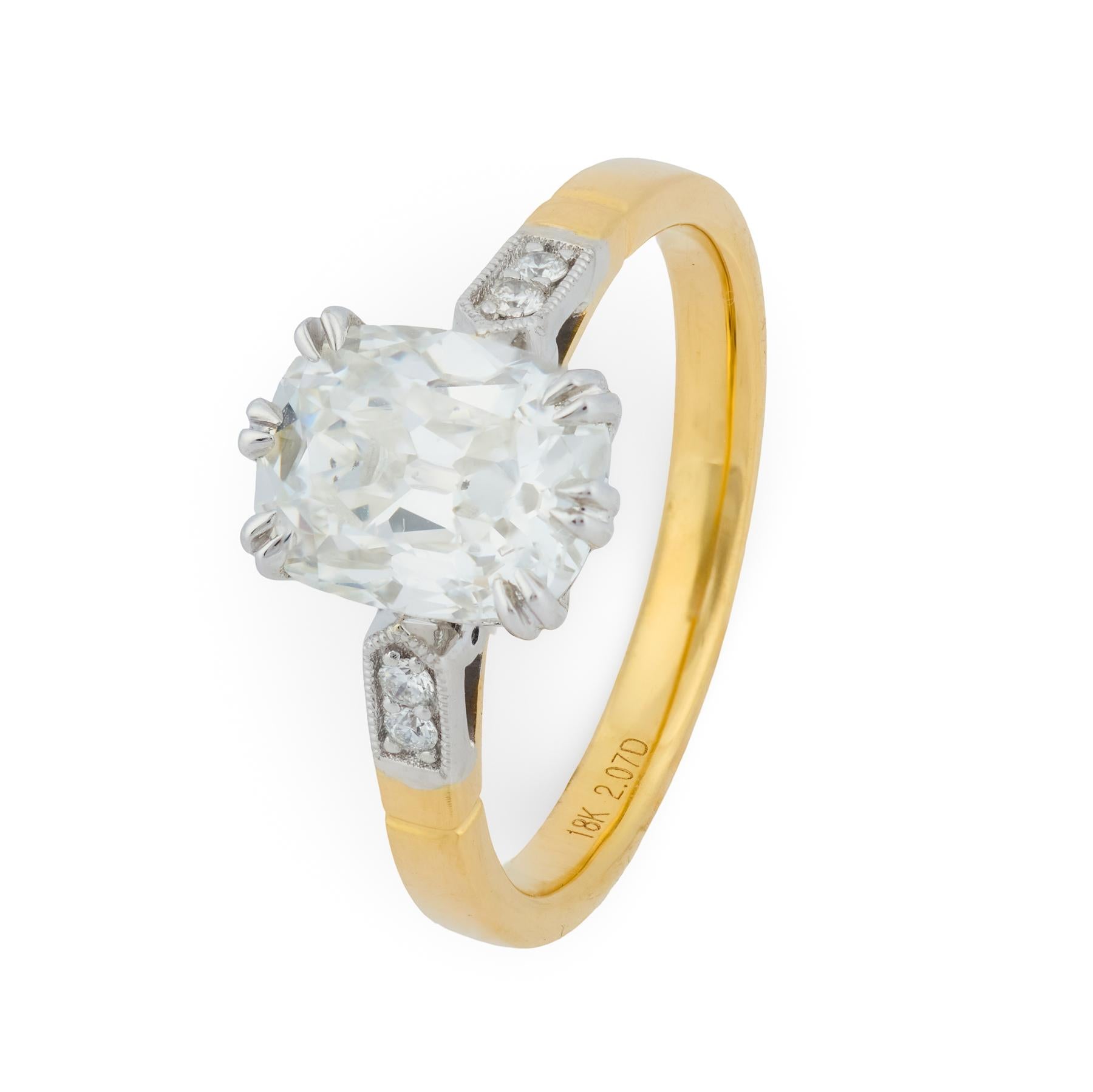 GIA 2.01 carat old mine cut diamond 18k gold engagement ring