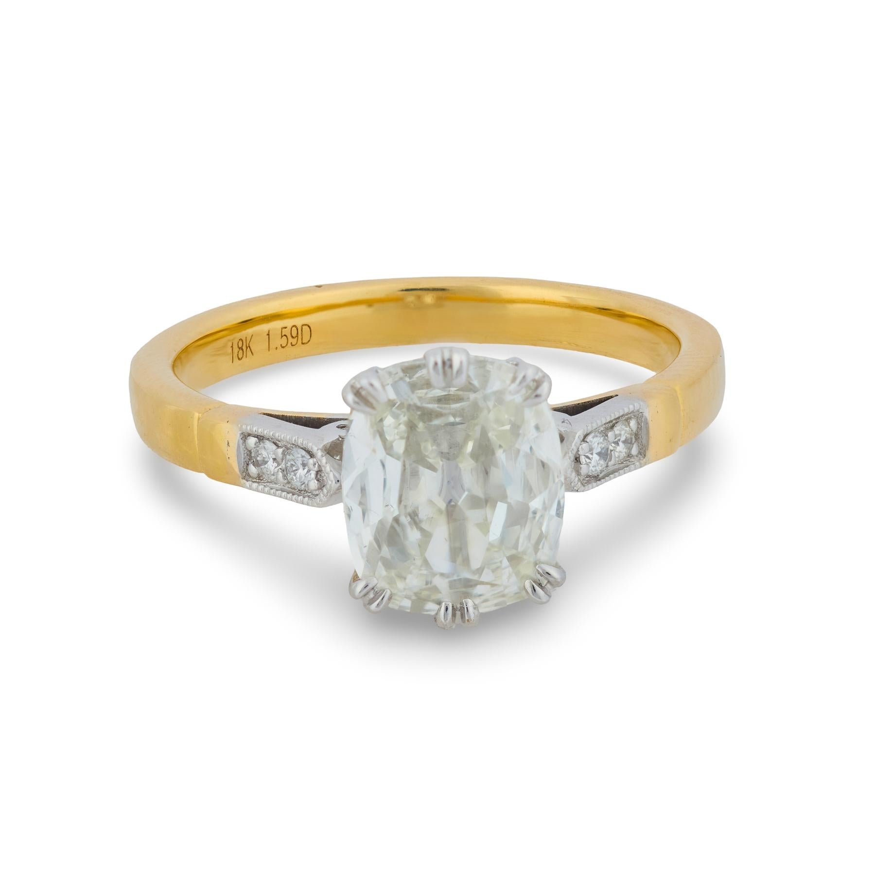 GIA 1.52 carat old mine cut diamond 18k gold engagement ring