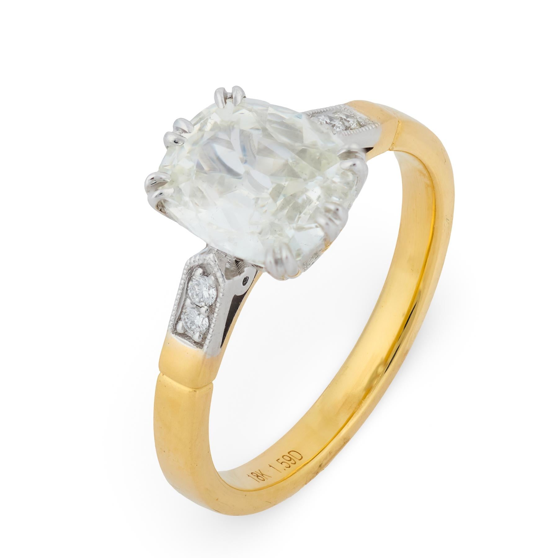 GIA 1.52 carat old mine cut diamond 18k gold engagement ring