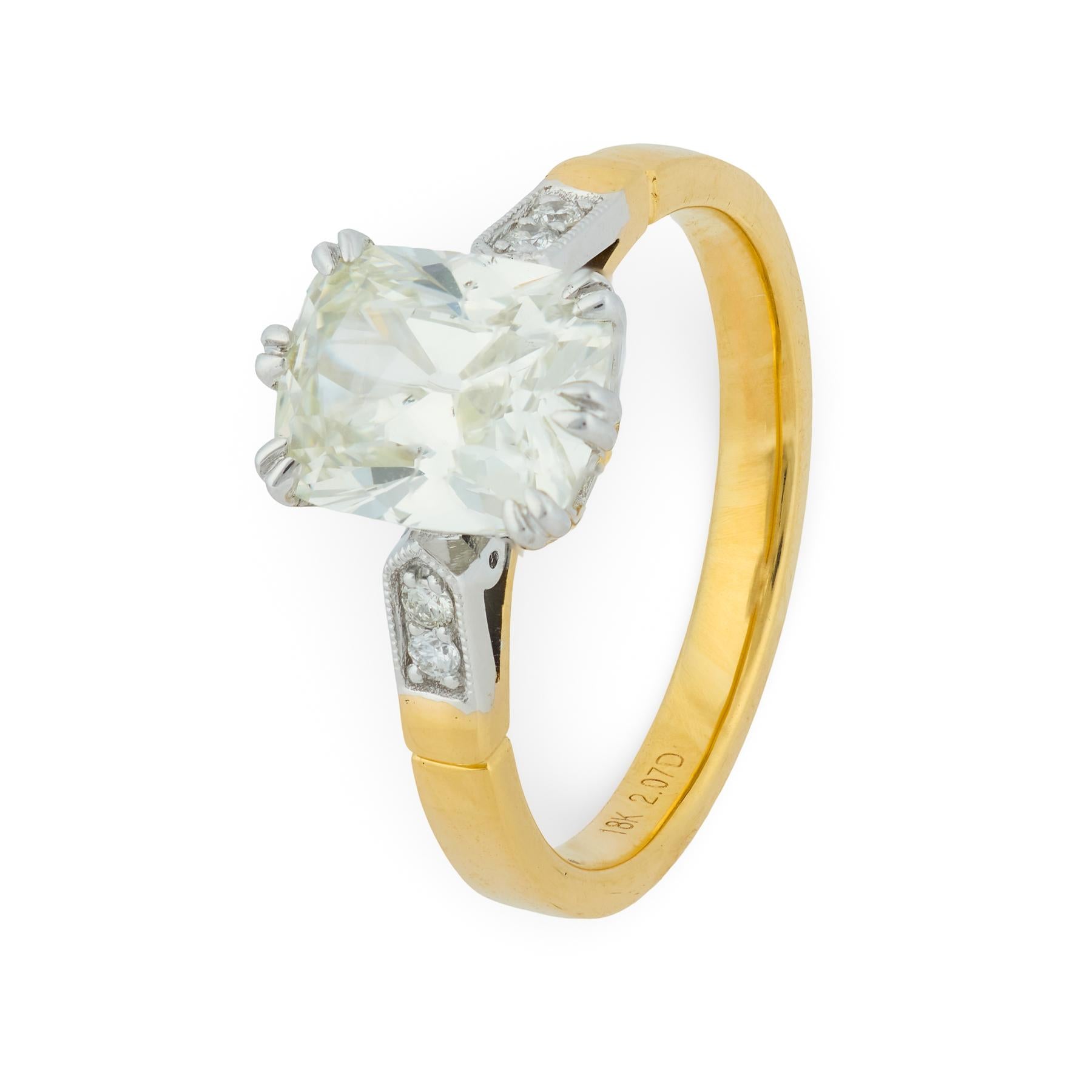 GIA 2.02 carat old mine cut diamond 18k gold engagement ring