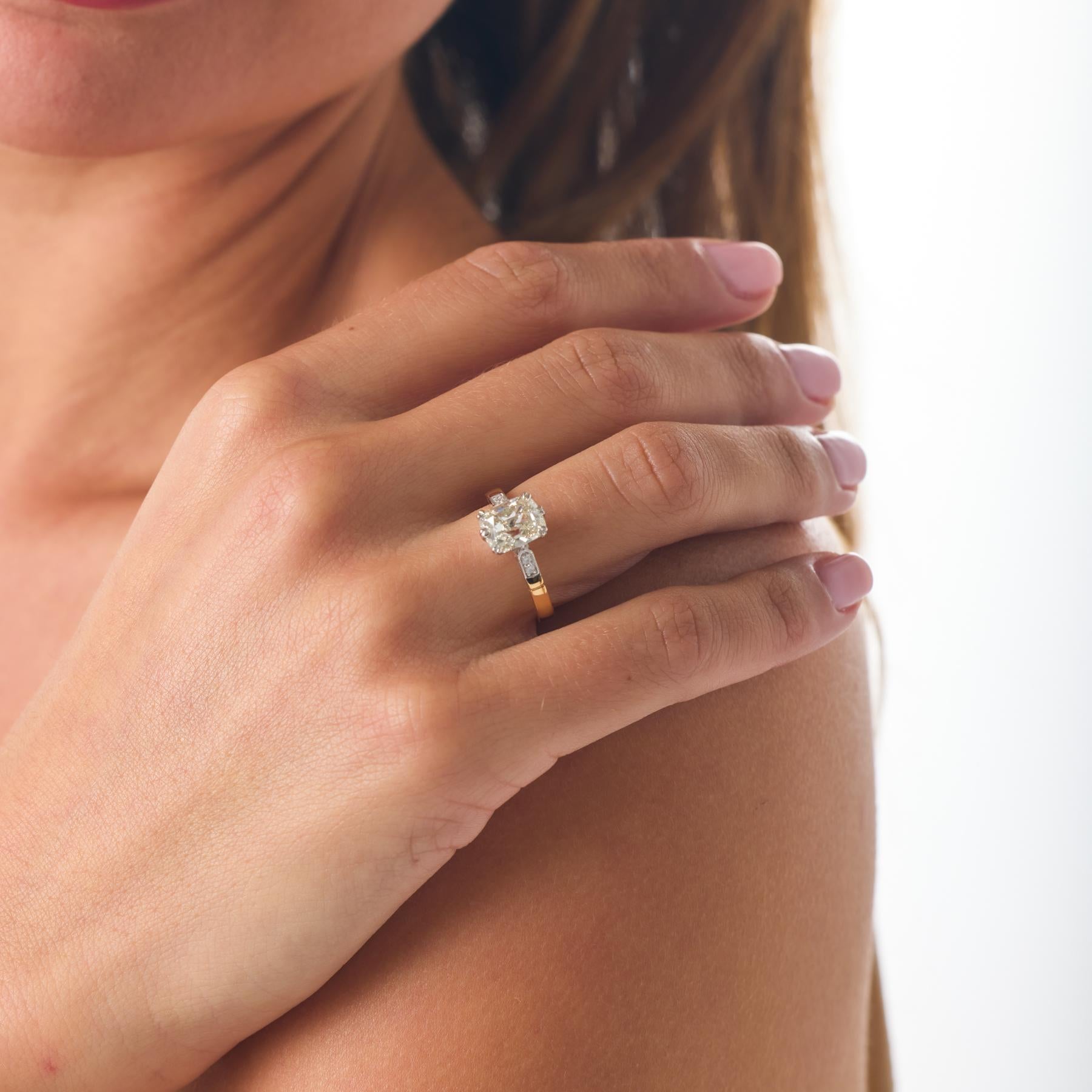 GIA 2.02 carat old mine cut diamond 18k gold engagement ring