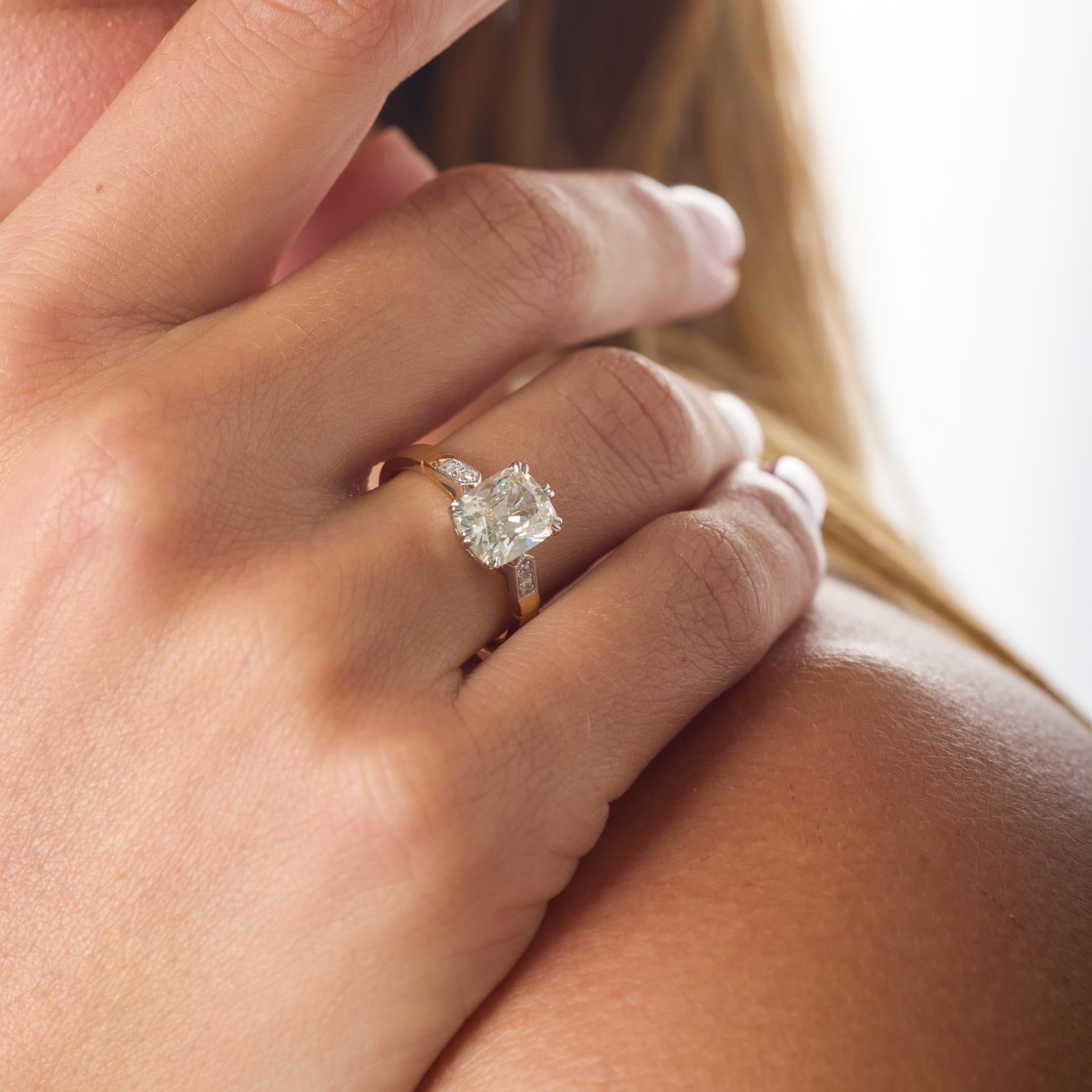 GIA 2.02 carat old mine cut diamond 18k gold engagement ring