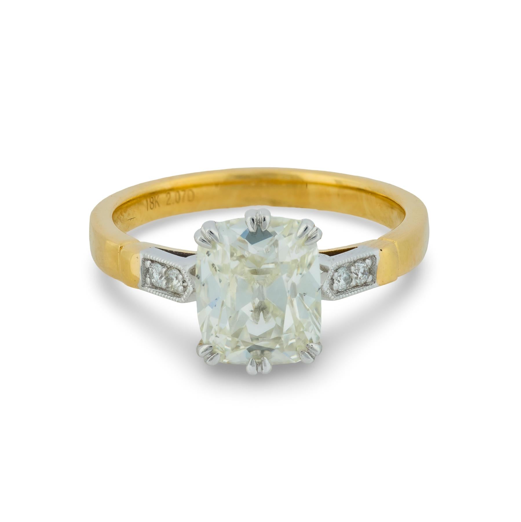 GIA 2.02 carat old mine cut diamond 18k gold engagement ring