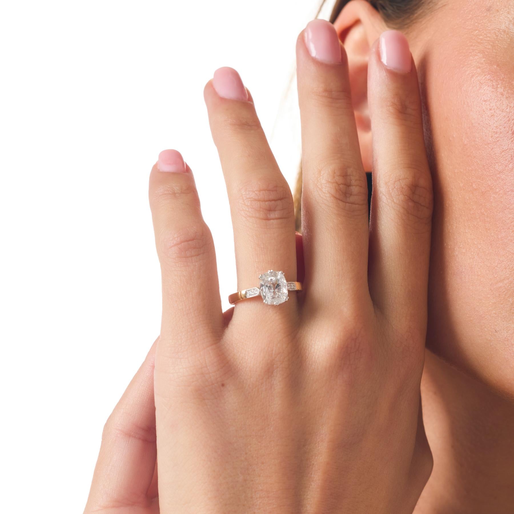 GIA 1.54 carat old mine cut diamond 18k gold engagement ring