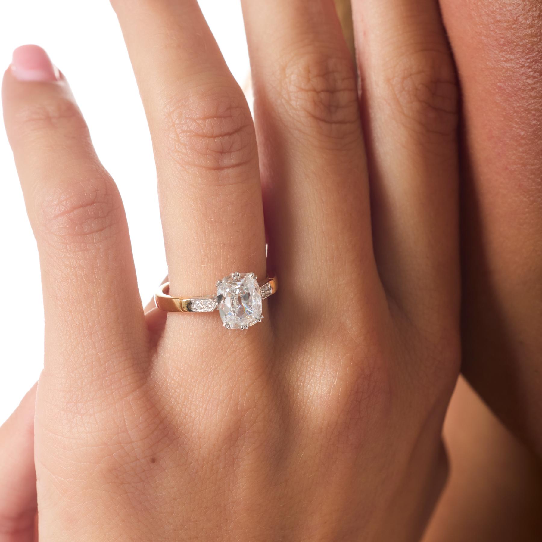 GIA 1.54 carat old mine cut diamond 18k gold engagement ring