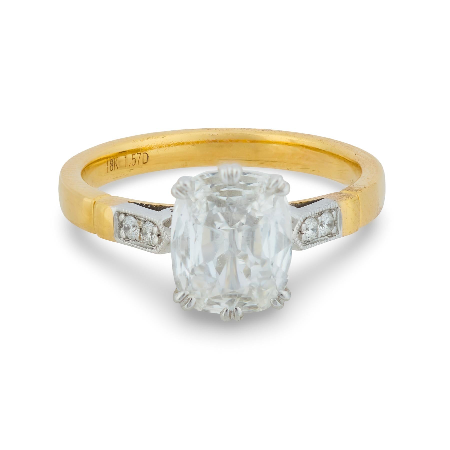 GIA 1.54 carat old mine cut diamond 18k gold engagement ring