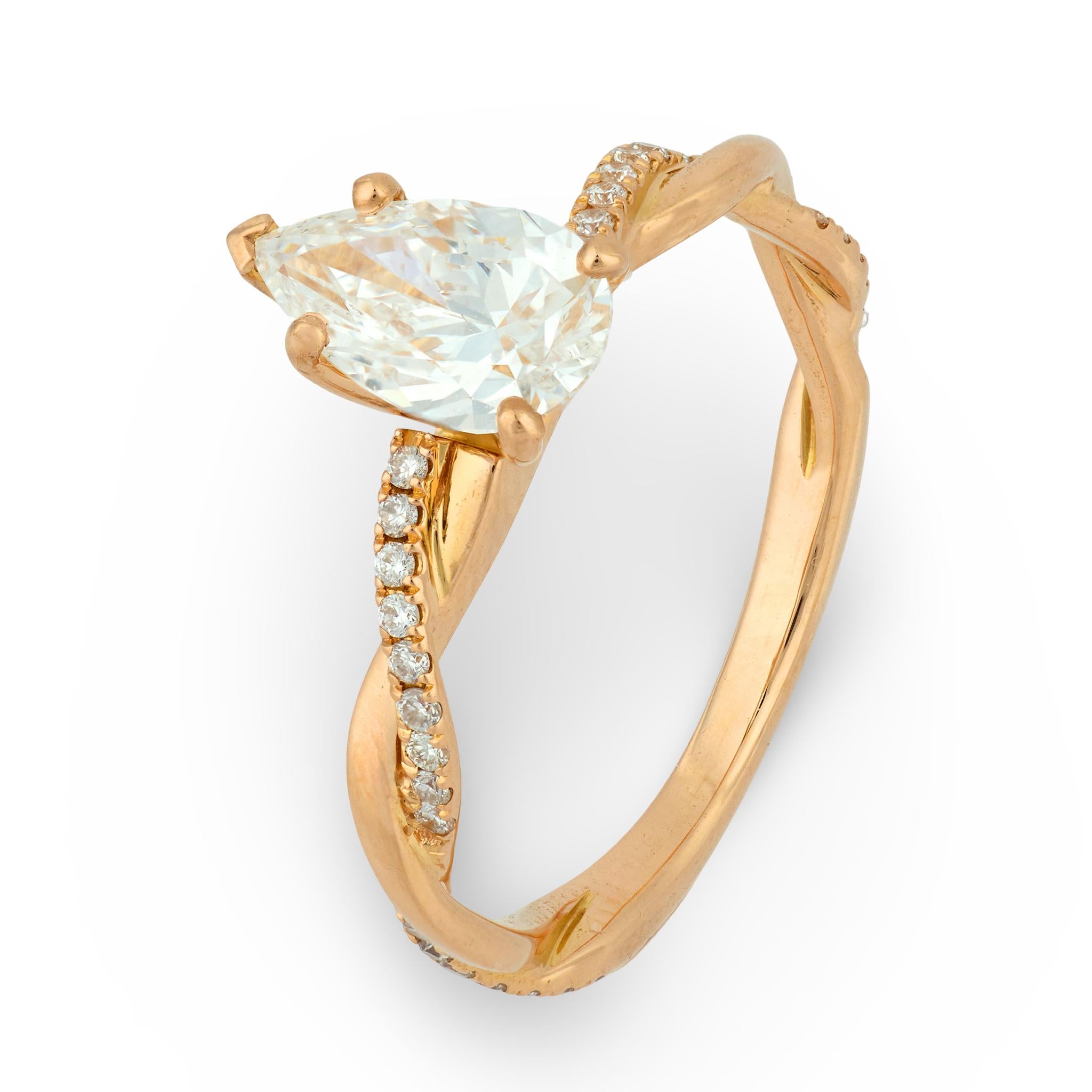 GIA 0.94 carat pear shape diamond 18k rose gold engagement ring