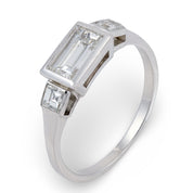 Vintage 1.00 carat baguette cut diamond platinum engagement ring