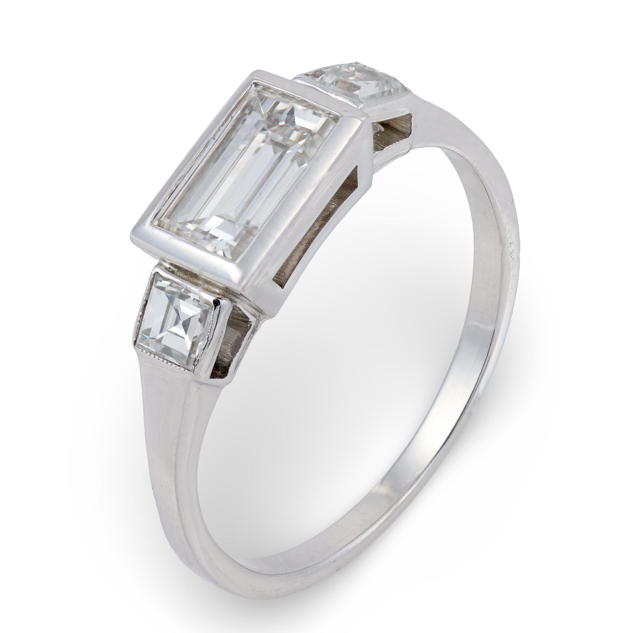 Vintage 1.00 carat baguette cut diamond platinum engagement ring