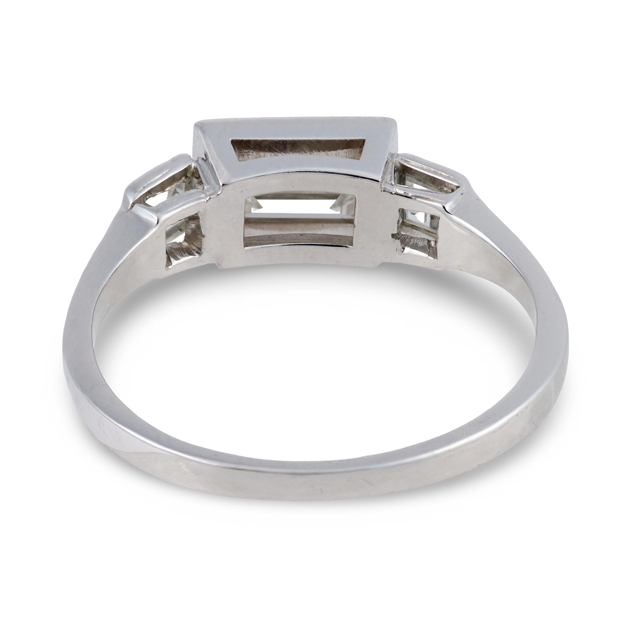 Vintage 1.00 carat baguette cut diamond platinum engagement ring