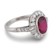 GIA 1.95 carat oval cut ruby diamond platinum ring
