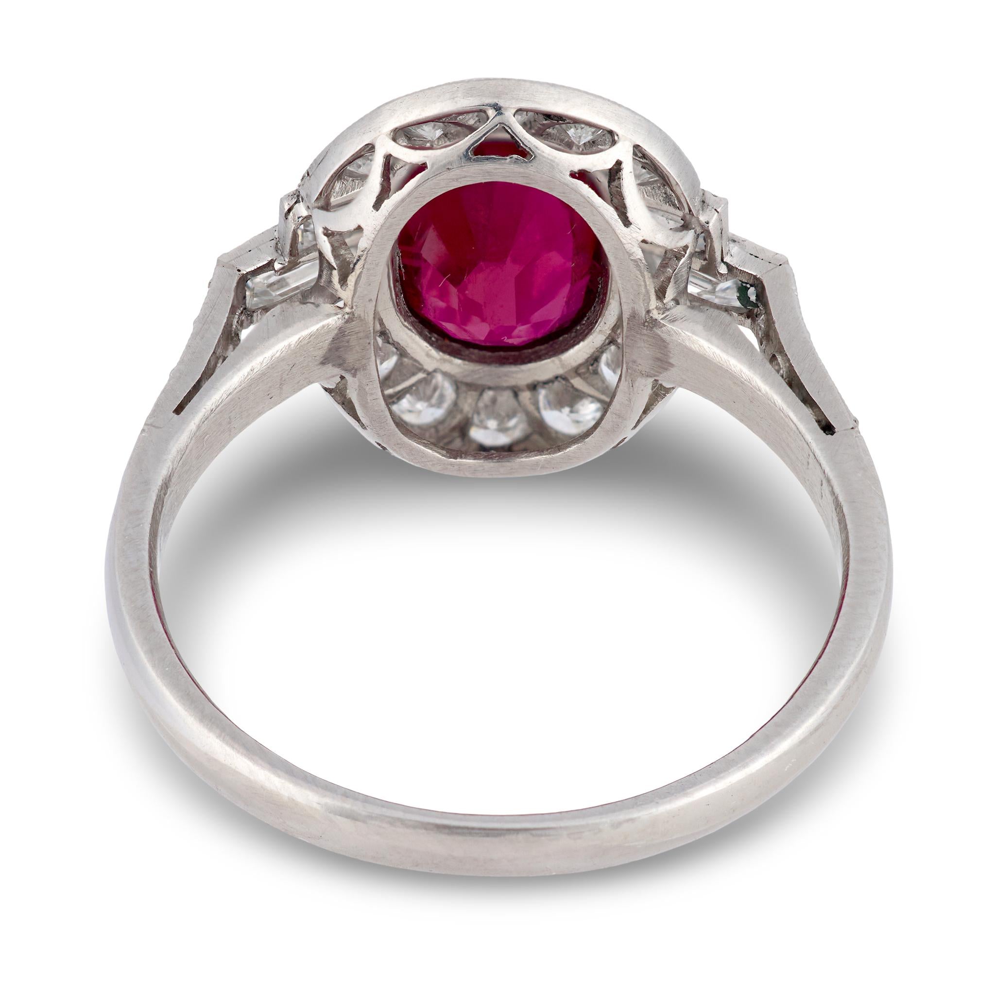 GIA 1.95 carat oval cut ruby diamond platinum ring