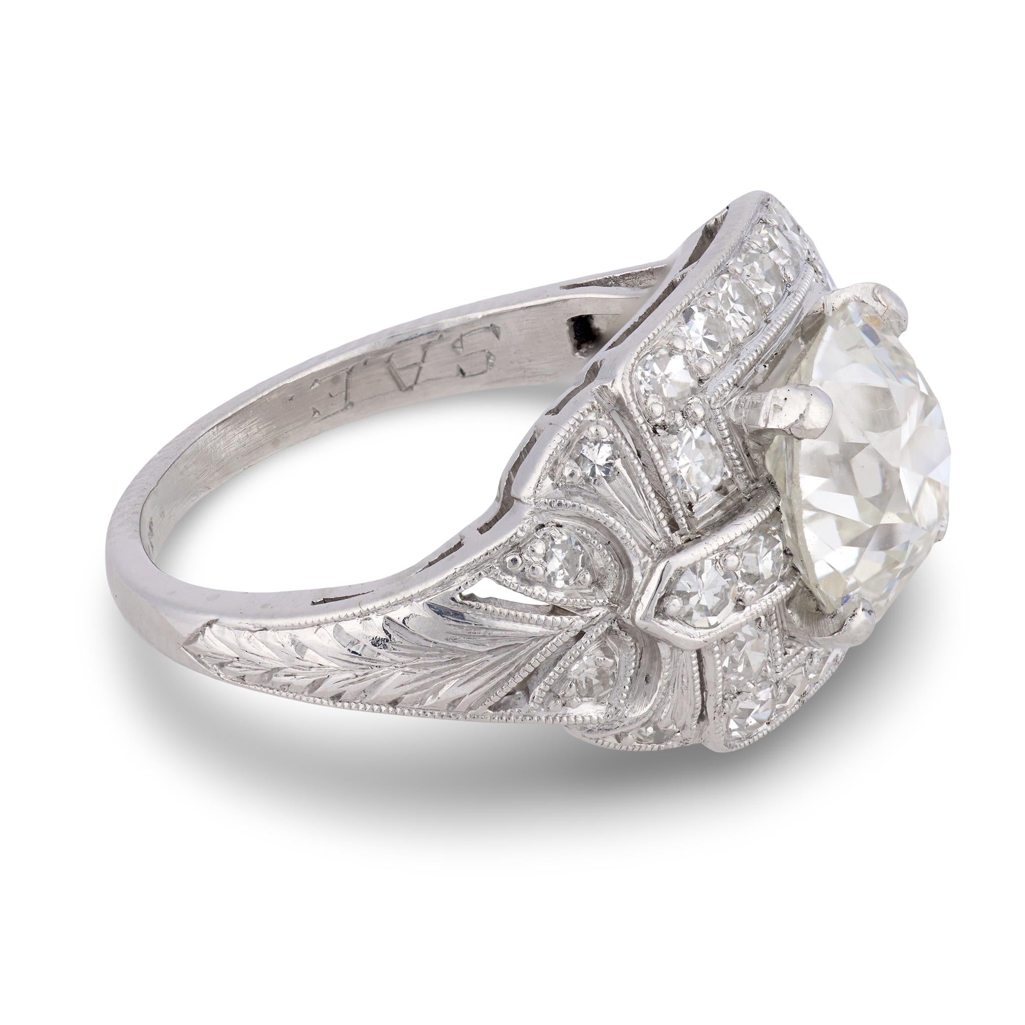 Art Deco GIA 2.26 carat Old European cut diamond platinum engagement ring