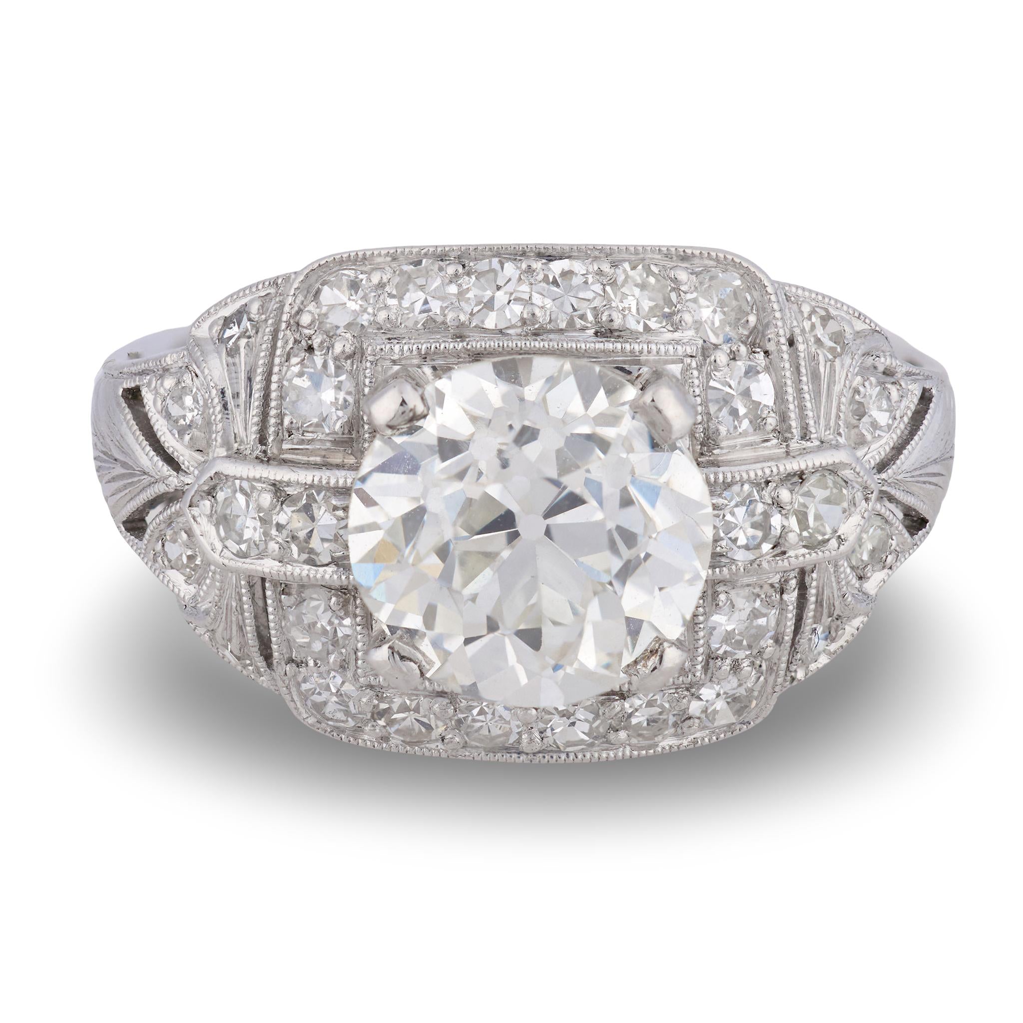 Art Deco GIA 2.26 carat Old European cut diamond platinum engagement ring