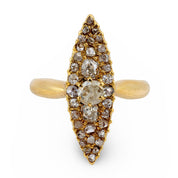 Victorian old cut diamond 18k yellow gold Navette ring
