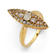 Victorian old cut diamond 18k yellow gold Navette ring