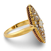 Victorian old cut diamond 18k yellow gold Navette ring