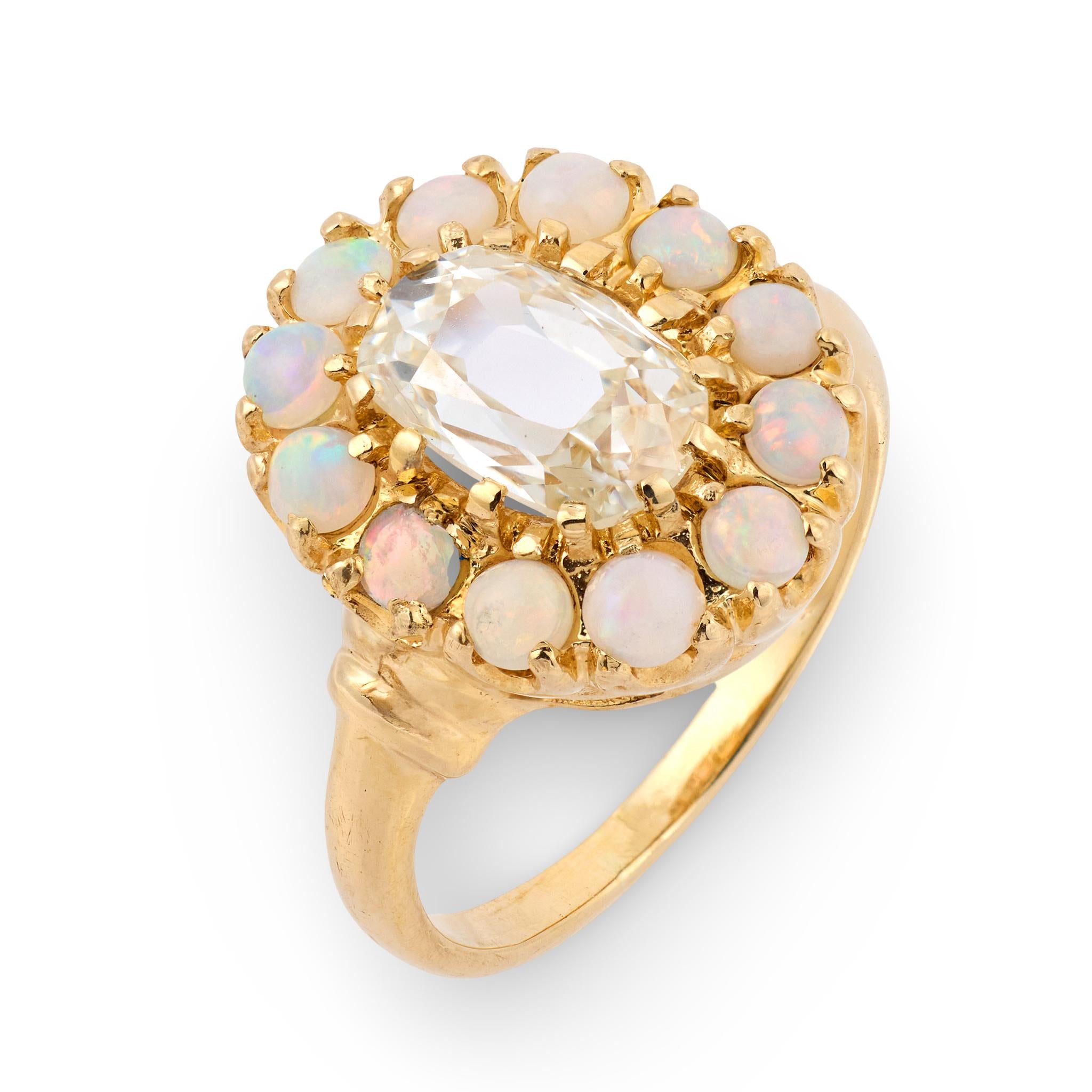 Victorian GIA 1.00 carat cushion cut diamond opal 18k yellow gold cluster ring