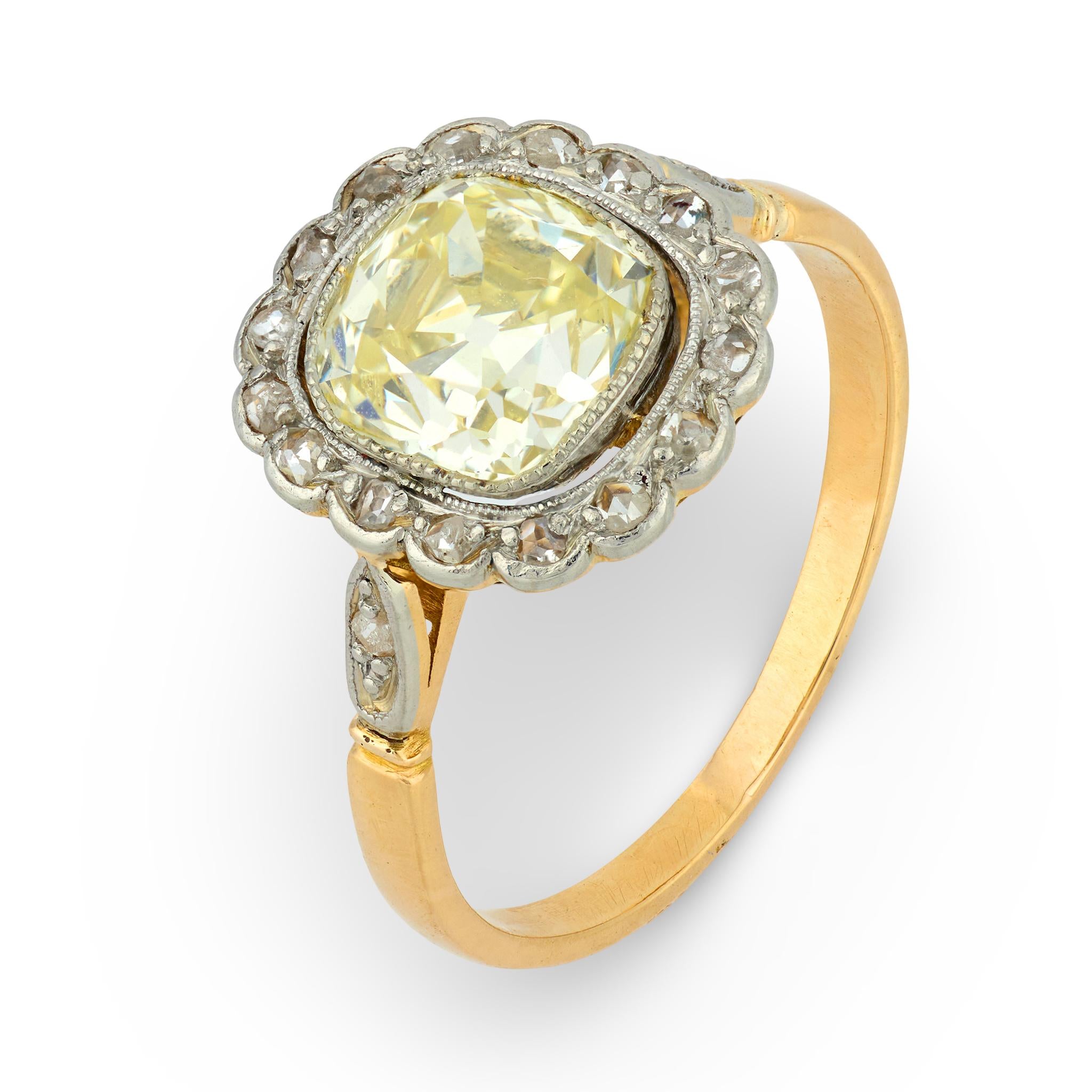 French victorian GIA 2.00 carat old mine cut diamond 18k yellow gold ring