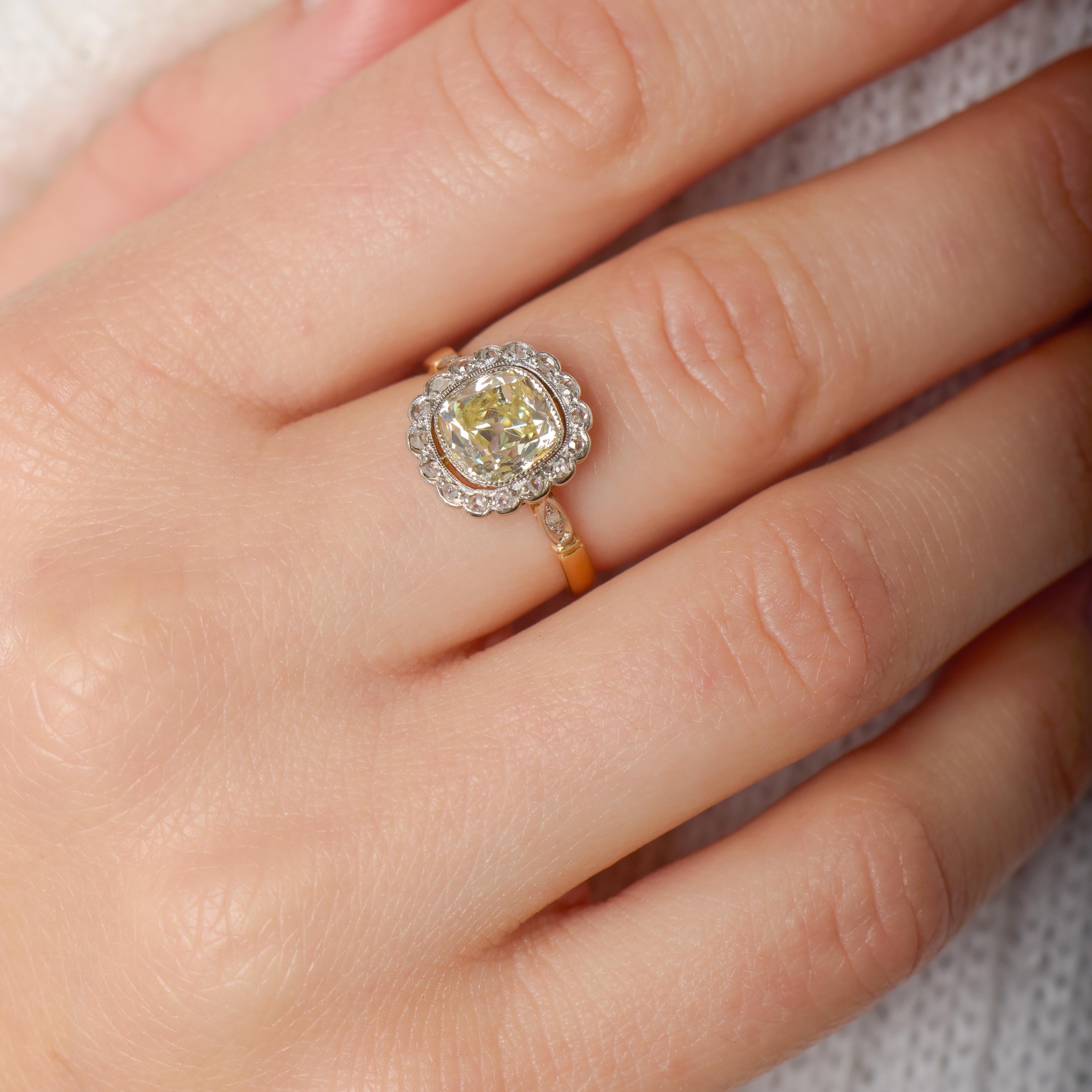 French victorian GIA 2.00 carat old mine cut diamond 18k yellow gold ring