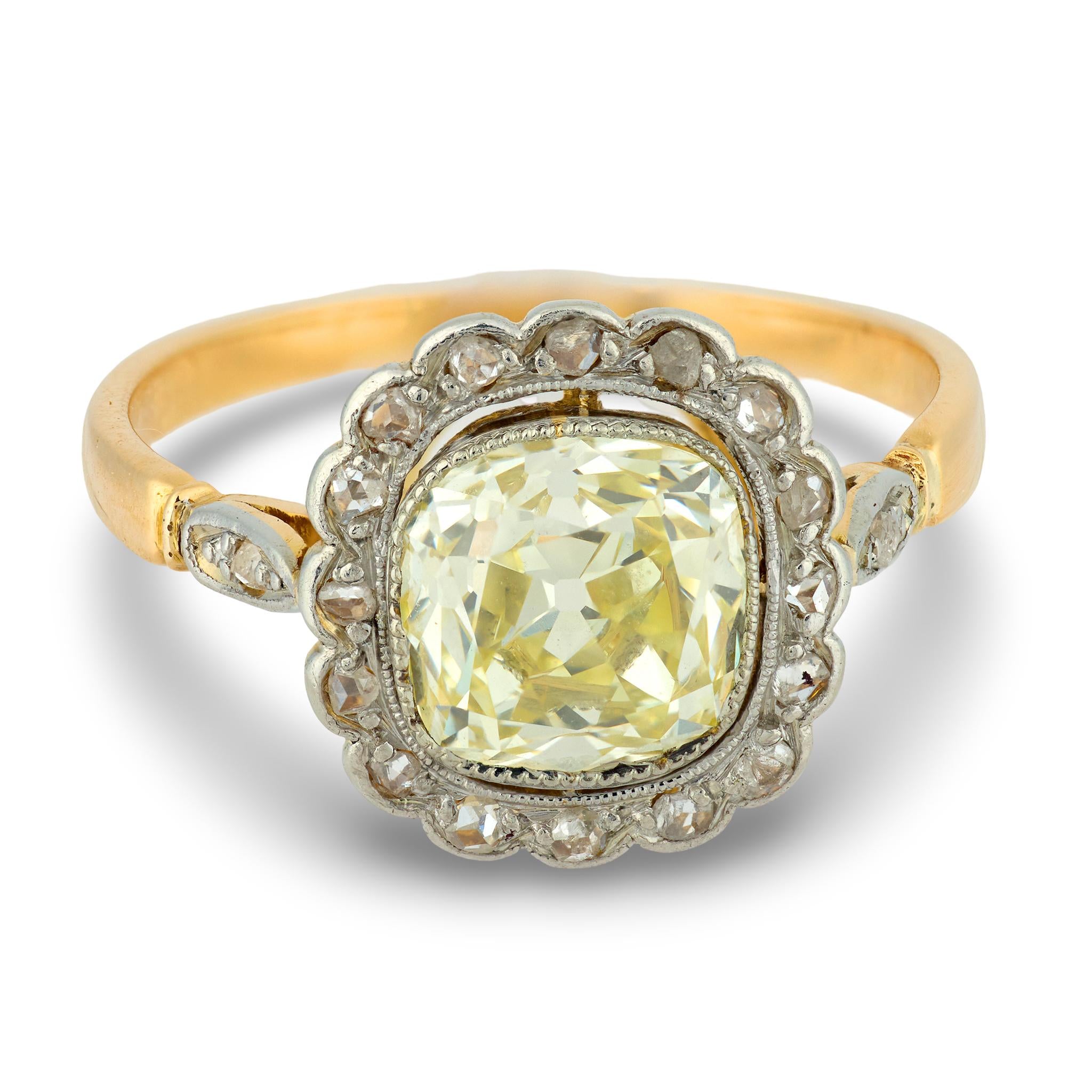 French victorian GIA 2.00 carat old mine cut diamond 18k yellow gold ring