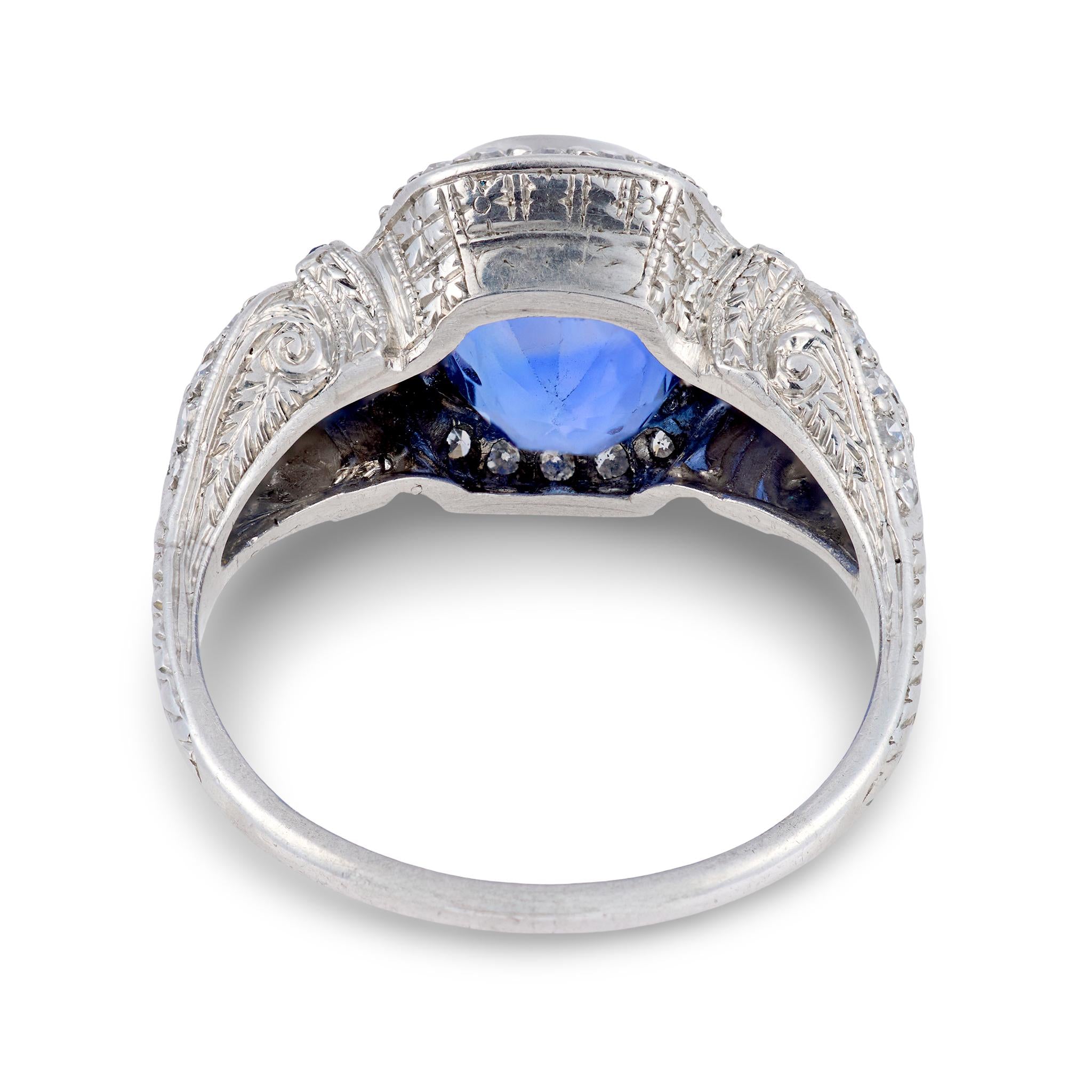 Art Deco no heat sapphire diamond platinum ring